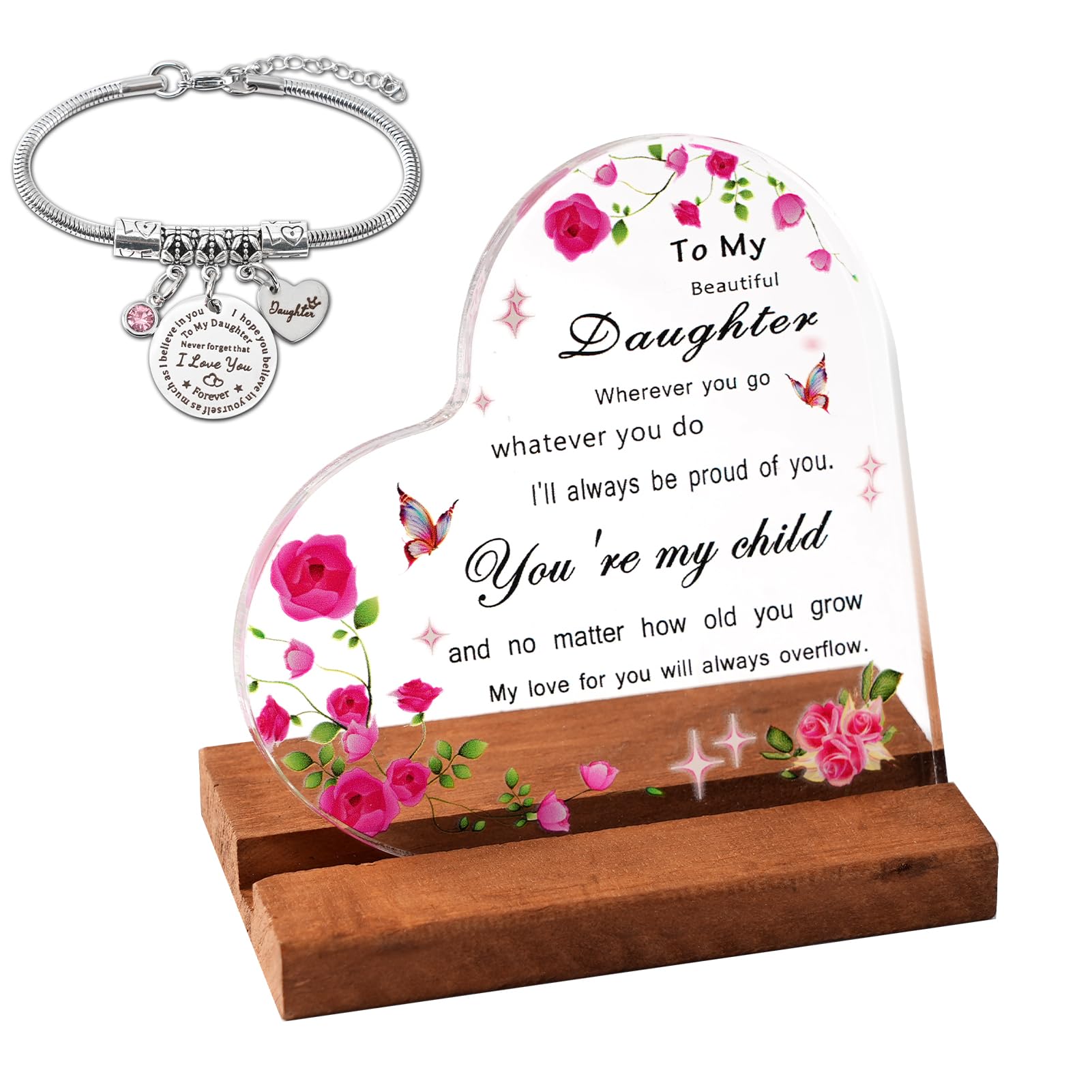 Daughter Gifts from Mum Dad, Personalised Heart-Shaped Acrylic Plaque Birthday Gifts for Daughter, Daughters Christmas Graduation Gift Ideas