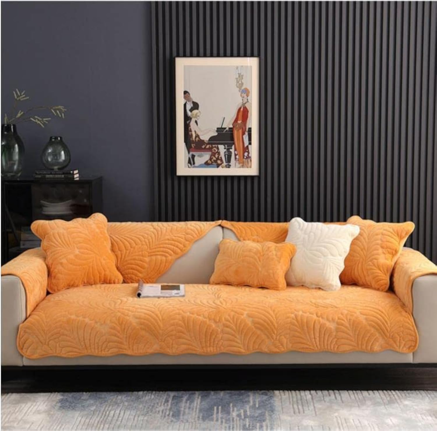 LUBOSE Velvet Sofa Covers, Washable Sofa Cover Protectors, Plush Sofa Covers, Sofa Protectors, Sofa Towels, Sofa Blankets(90 * 70cm, Dark Gray A)