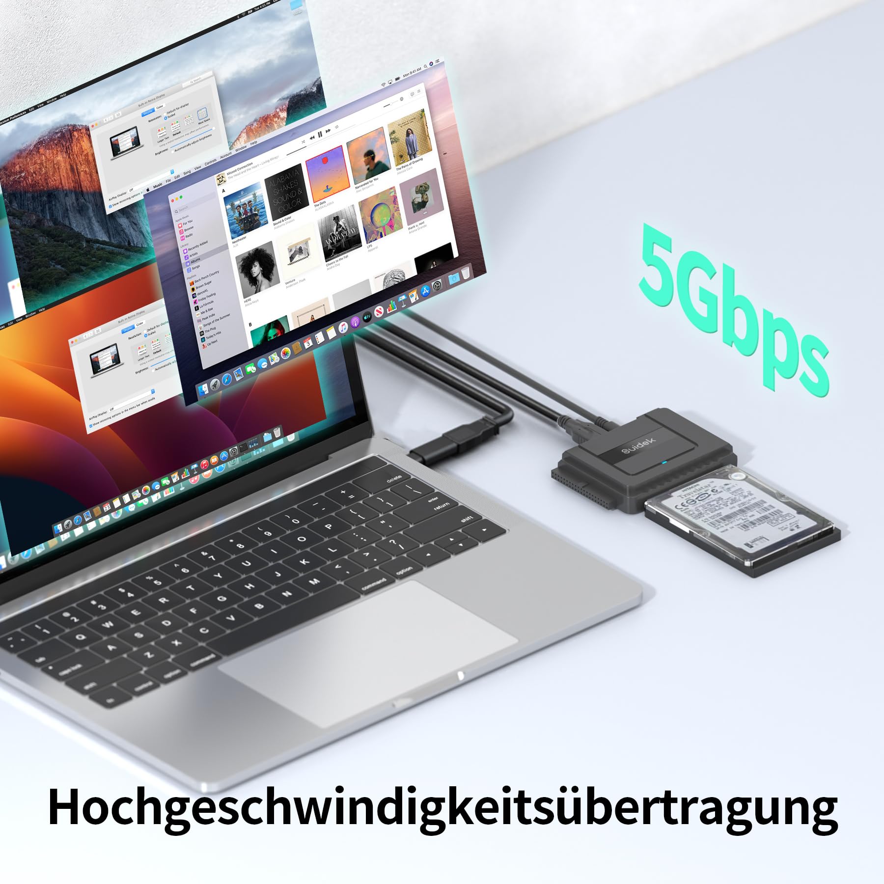 SUIDEK USB 3.0 zu SATA IDE Adapter, Externer IDE Festplatten Auslesen Adapter für universelle 2.5/35 Zoll HDD/SSD Festplatten, SATA zu USB Konverter mit 12V/2A Netzteil