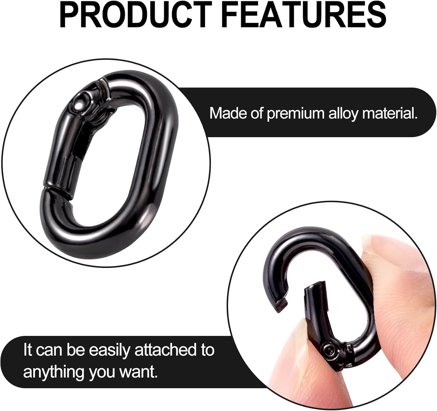 20Pcs Metal Spring Keyring, 14mm Black Oval Rings Snap Clips Buckle Claps Connector Accessories for Bags Necklaces Bracelets Purses Keychain - Image 6