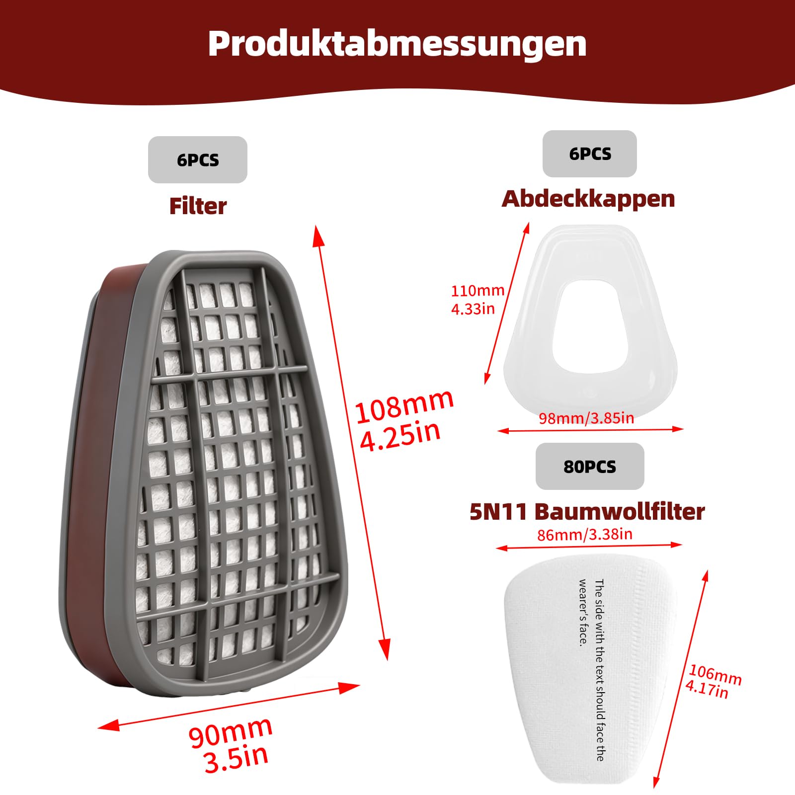 SZYBH 6001 Filtres pour Respirateur, Lot de 80 Cotons Filtrants + 6 Cartouches et 6 Capuchons, contre Vapeurs Organiques, Compatible 6200 6502 6800 7501 7502, pour Peinture Industrie Bricolage
