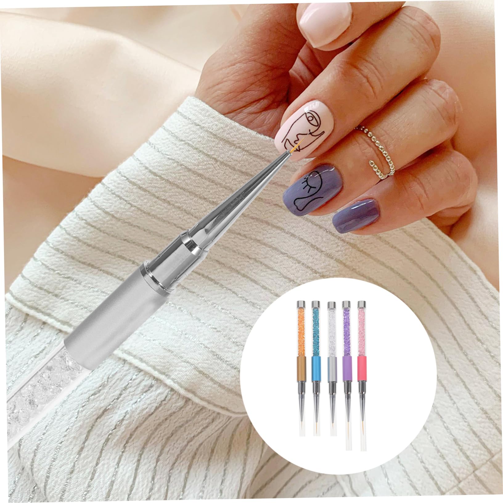 FRCOLOR Juego de 25 pinceles para arte de uñas, lápiz de dibujo 3D, gel de purpurina, accesorios de uñas, lápiz de manicura, lápiz de uñas con lápiz de diamante, herramienta de manicura y fibra
