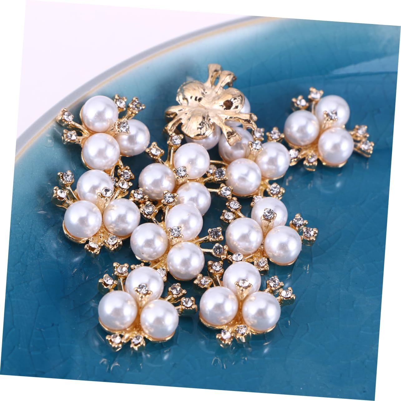 Alloy Pearl Embellishments 20 Flower Buttons Pcs Flatback for Crafts