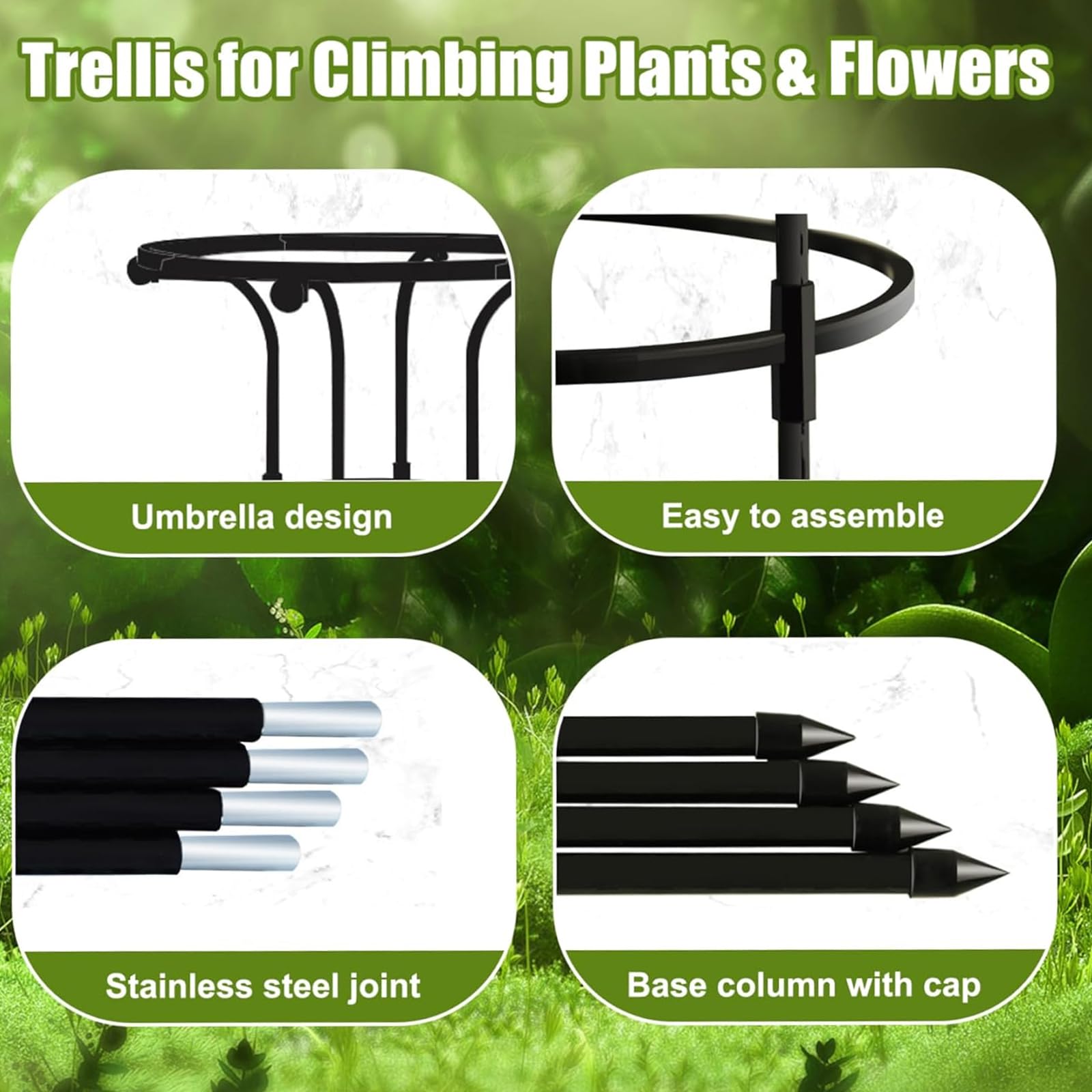 Obélisque de treillis de jardin noir pour plantes grimpantes – 121,9 x 406,4 cm – Support extérieur pour vignes et fleurs – Support haut pour plantes grimpantes – Décoration de jardinage