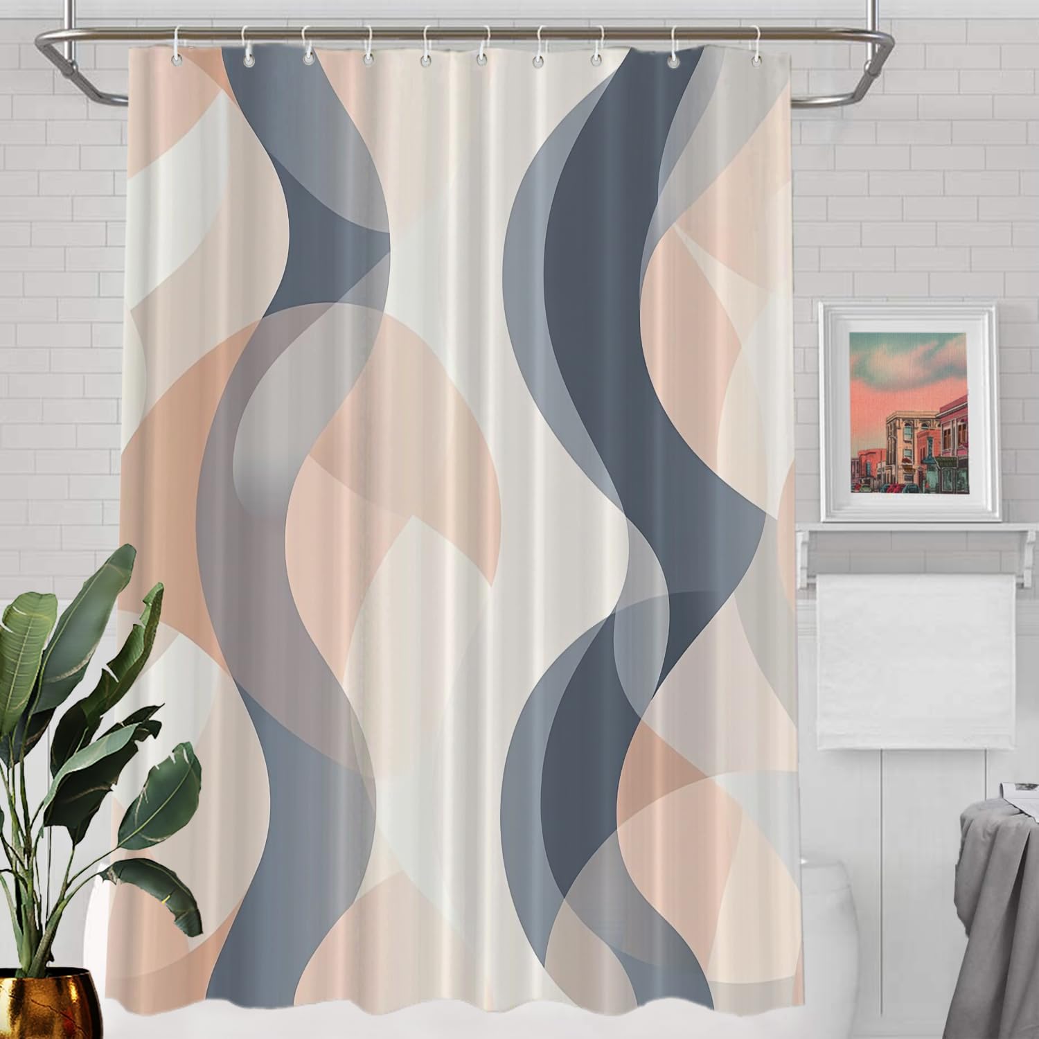 Batmerry Flower Coral Pink No Hooks Shower Curtain with Snap in Liner Set, Coral Pink Floral Bathroom Decor Polyester Quick-Drying Waterproof for Bathtubs, 54X80 in