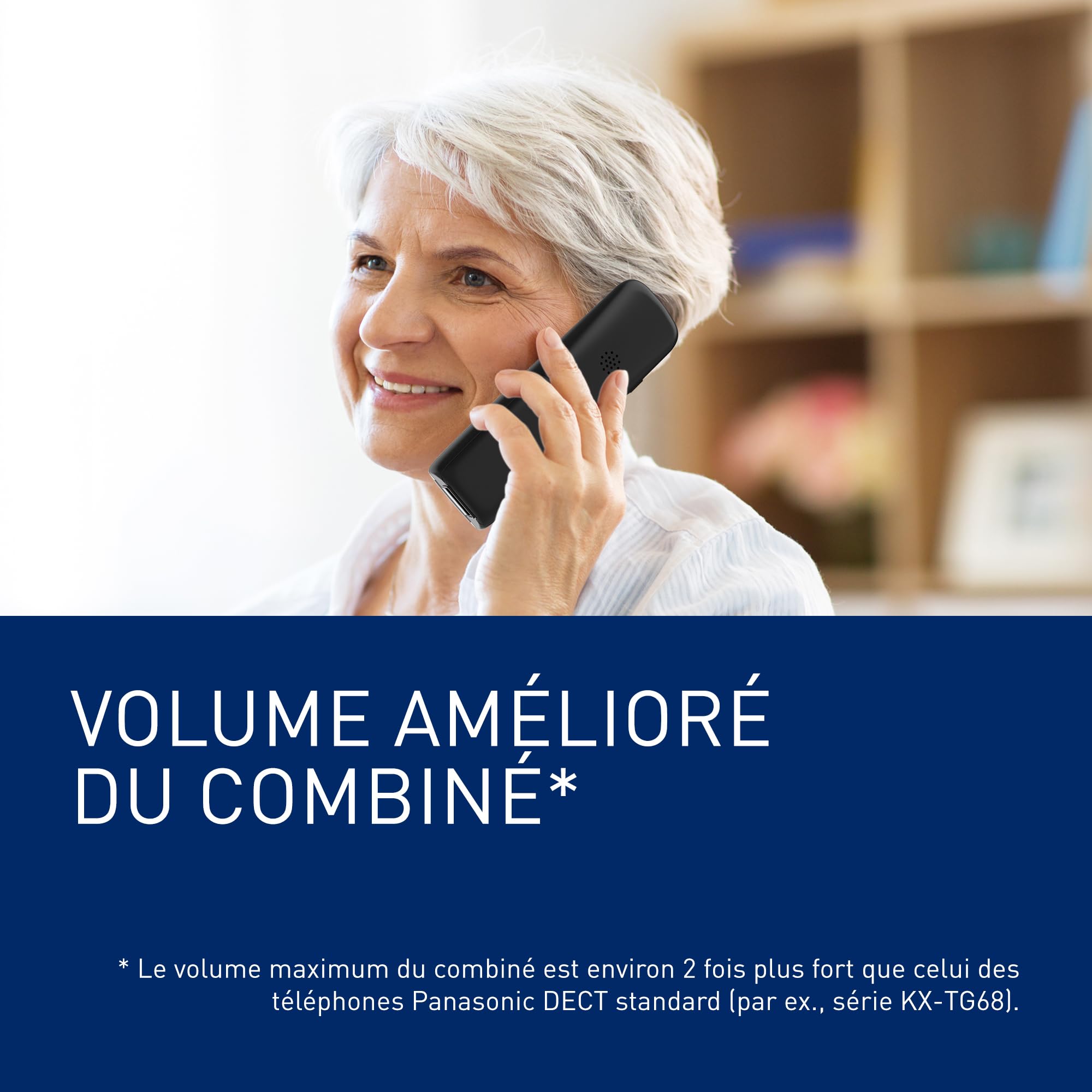 Panasonic KX-TGU130EXB Téléphone Numérique sans Fil avec Répondeur, Unité de Base et 1 Combiné, Écran LCD, Grosses Touches, Appel Favori, Compatible avec Les Appareils Auditifs, Noir