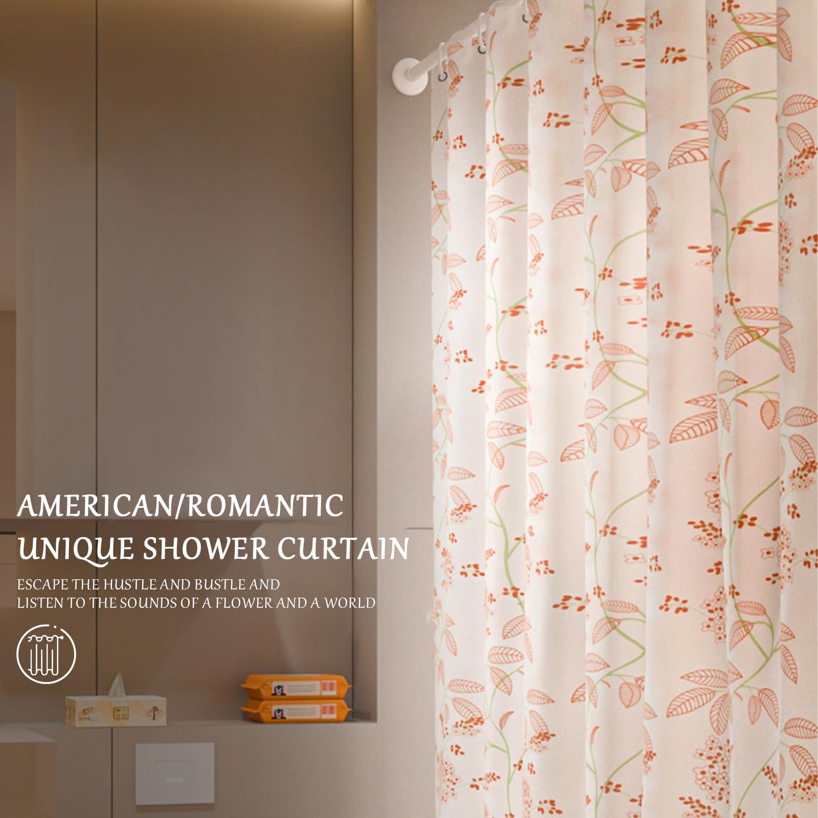 Duschvorhang 180x200 cm, Duschvorhang Anti-schimmel, Wasserdicht Und Trocknet Schnell, Waschbar Eva Shower Curtain, Mit Haken, Für Badezimmer Und Badewanne. (180 * 200cm, Geblümt A)