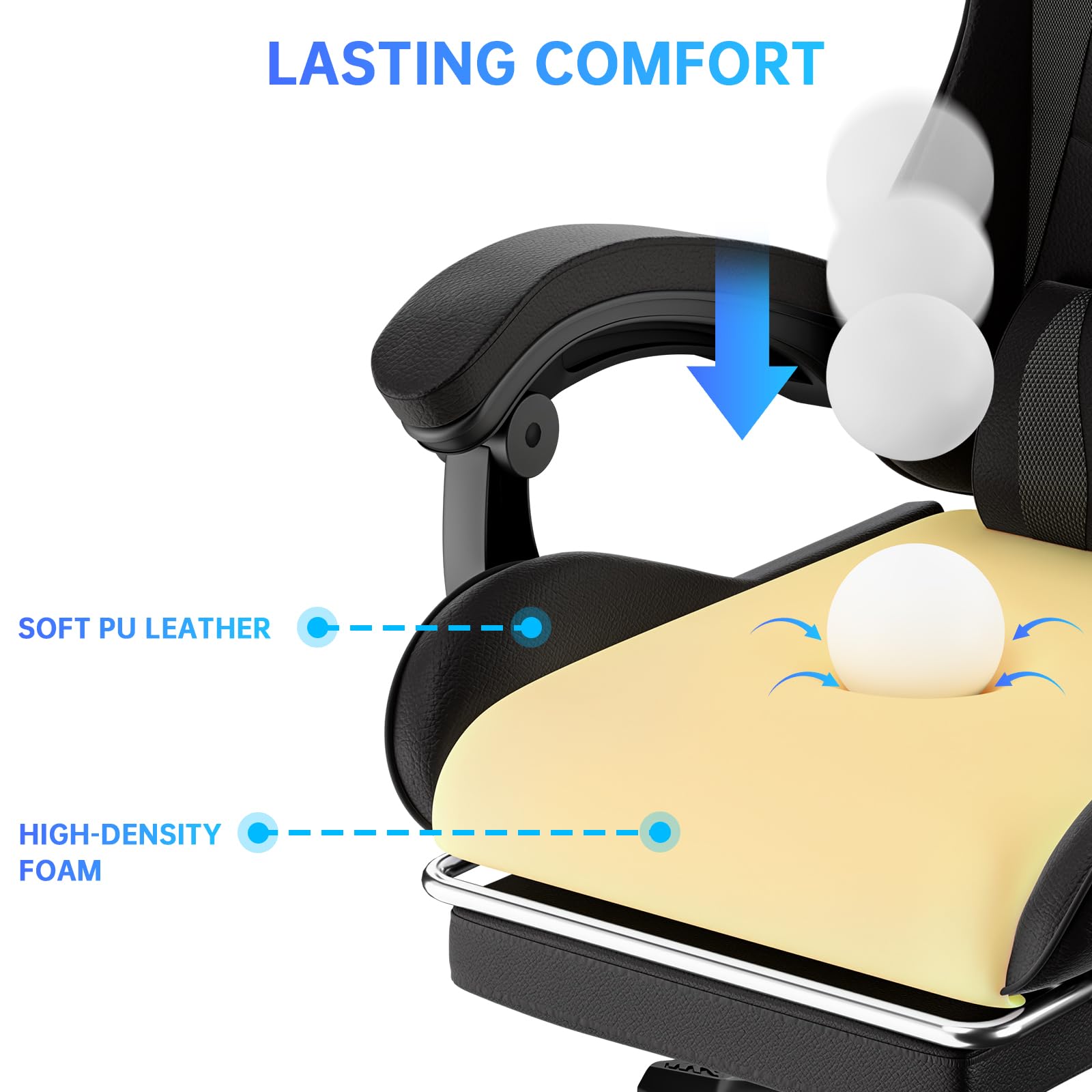 Sedia da gioco con poggiapiedi allungabile e supporto lombare regolabile, reclinabile a 90°-155°, in pelle PU, sedia ergonomica per computer, sedia da ufficio in memory foam con cuscino per