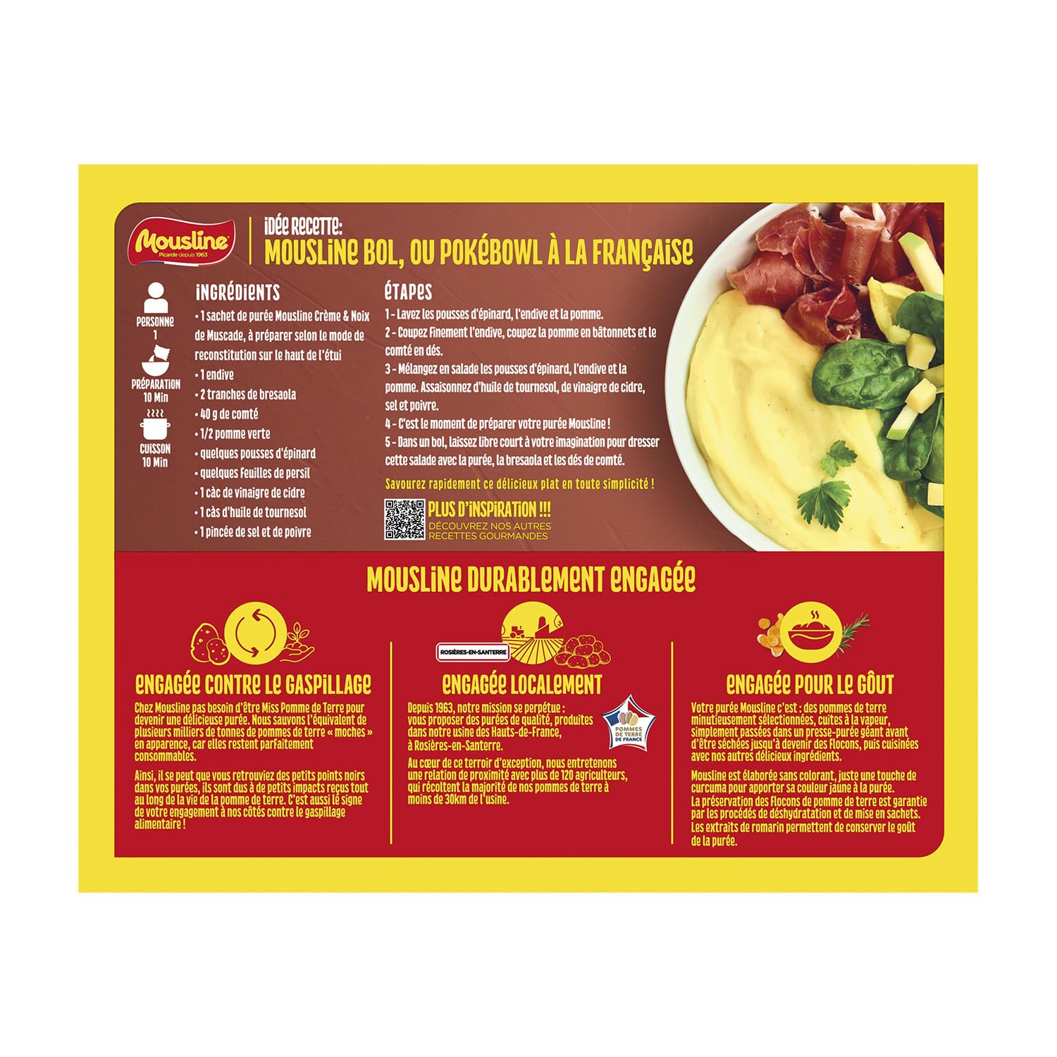 MOUSLINE - Purée Crème et Noix de Muscade - 100% Purée de Pommes de Terre Déshydratée · Idéal Accompagnement Plats Mijotés & Viandes - les 4 sachets de 31,25 g - 125g - Le Lot De 4