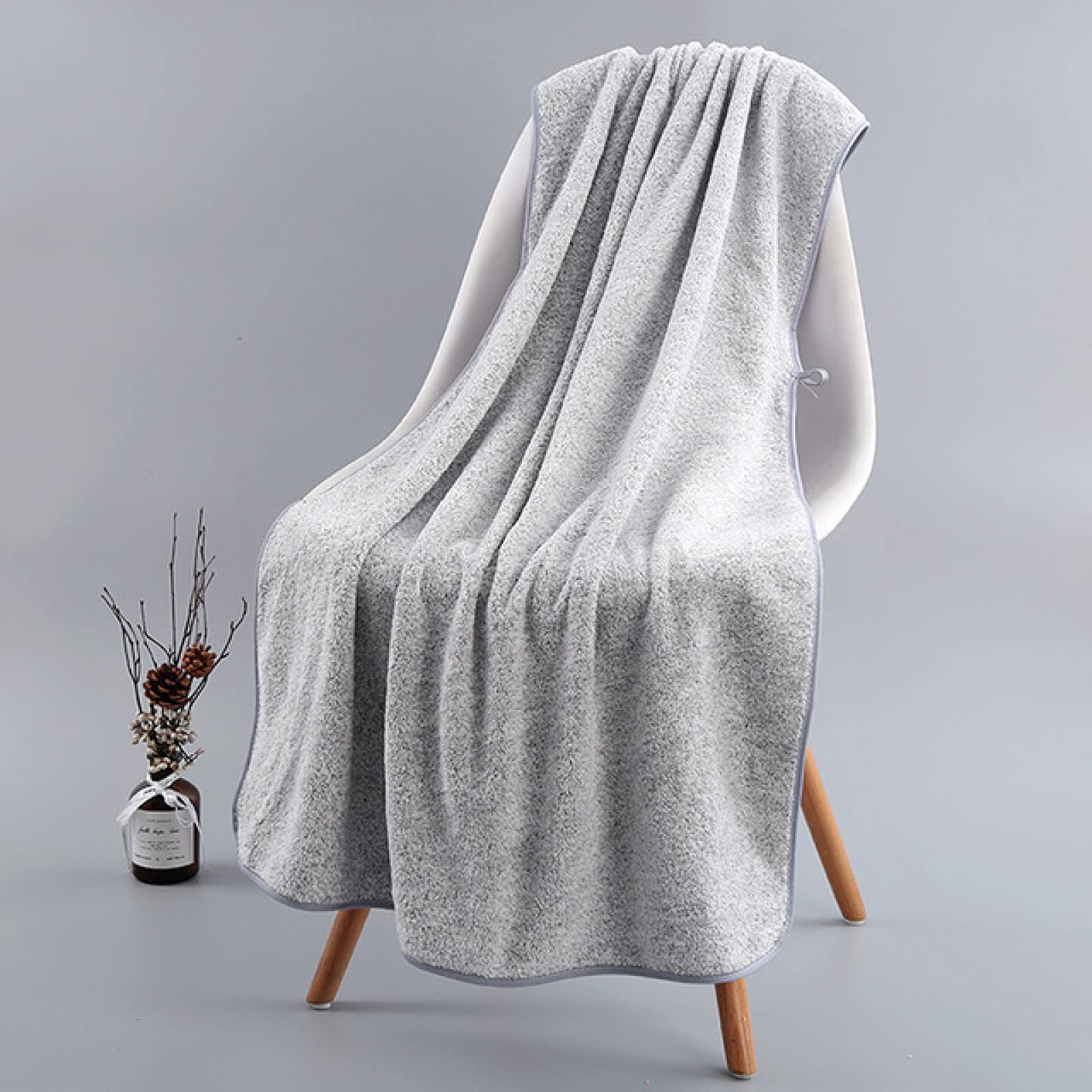 GTHTUHFD Cotton Towel Set 2Pcs 70X140Cm Bamboo Charcoal Coral Velvet Bath Towel Adult Quick Dry Soft Absorbent Solid Color Household,Grau-70 * 140CM