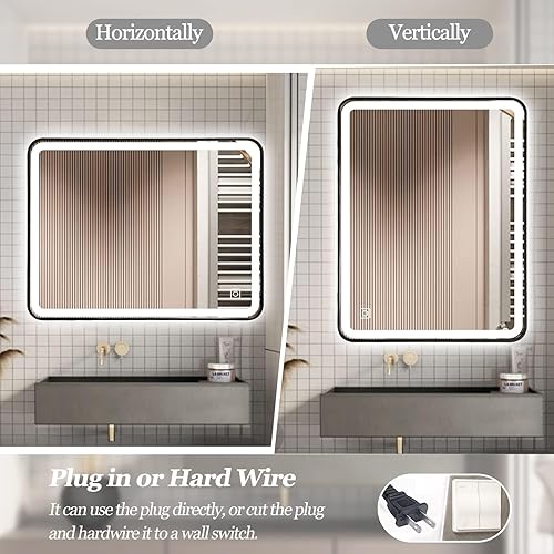 Miniatura 5 de TheiaMo Espejo de baño LED, espejo rectangular de 32 x 24 pulgadas, espejo de pared antivaho con luz cálida  natural  blanca ajustable de 3 colores,