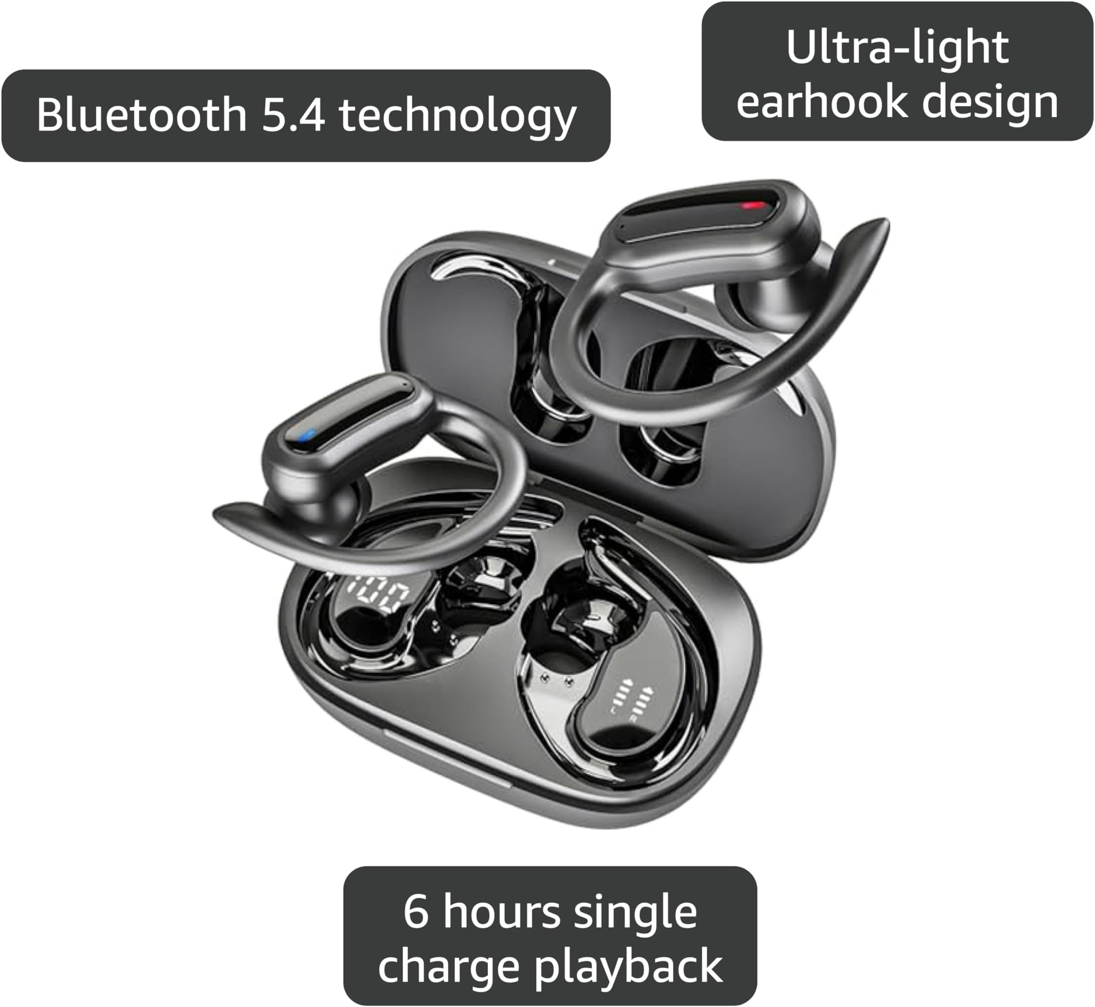 Wireless Earbuds, Bluetooth 5.4 Headphones, True Wireless Stereo Earphones with IPX7 Waterproof, Noise Cancelling Mic, Fast Charging and Comfort Fit Ear Buds for Sports/Workouts - Black