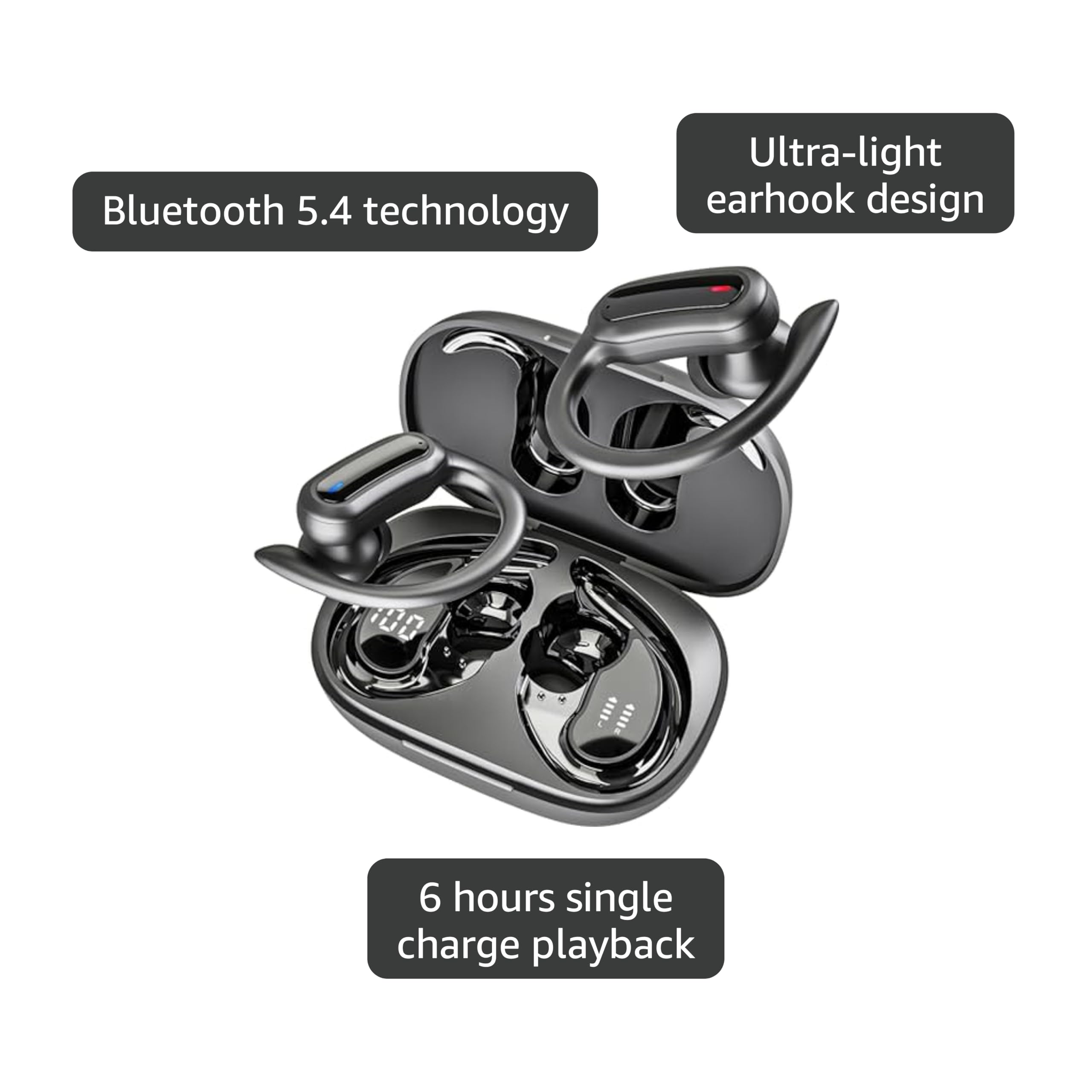 Wireless Earbuds, Bluetooth 5.4 Headphones, True Wireless Stereo Earphones with IPX7 Waterproof, Noise Cancelling Mic, Fast Charging and Comfort Fit Ear Buds for Sports/Workouts - Black
