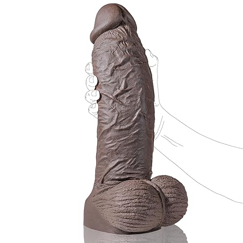13 inch Realistic Huge Silicone Dildo, 3.27″ Diameter Thick Big Dildos with Realistic Veins & Full Shaped Balls for Anal Play, Brown Black Big Cock Fake Penis Adult Sex Toy for Couple Men Women Gay - Brown