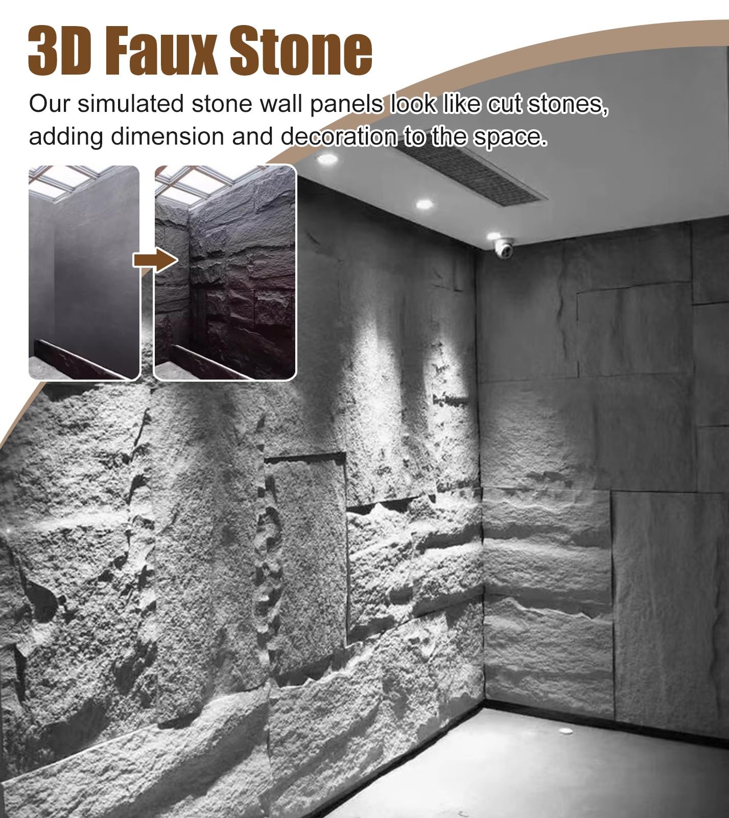 Revestimiento de pared 3D de piedra de poliuretano, láminas de chapa de piedra sintética, aspecto envejecido, pared decorativa para el hogar para sala de estar, dormitorio, cocina, baño, bar