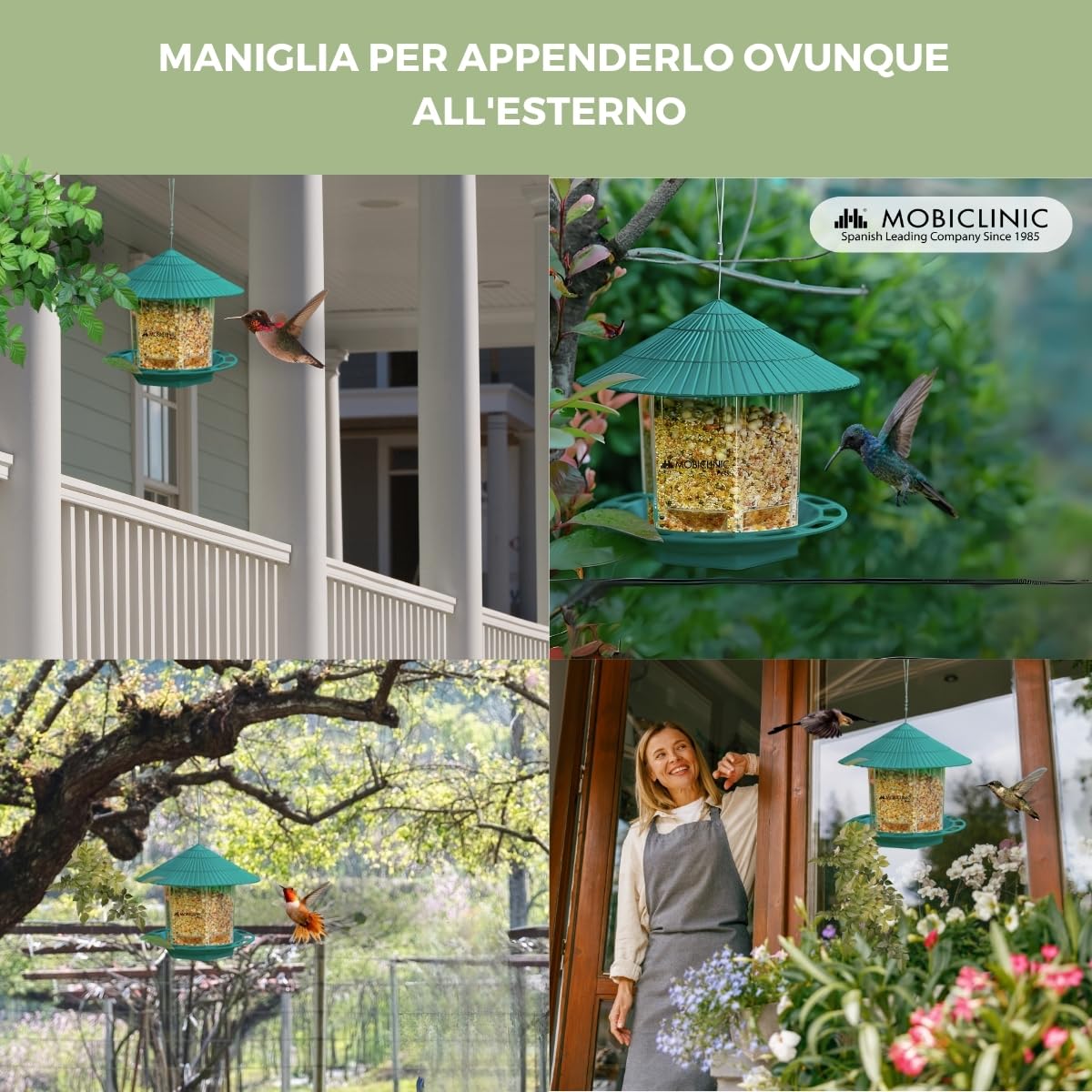 Mobiclinic Mangiatoia per Uccellini da Esterno 1,2L Balcone Giardino Decorativa