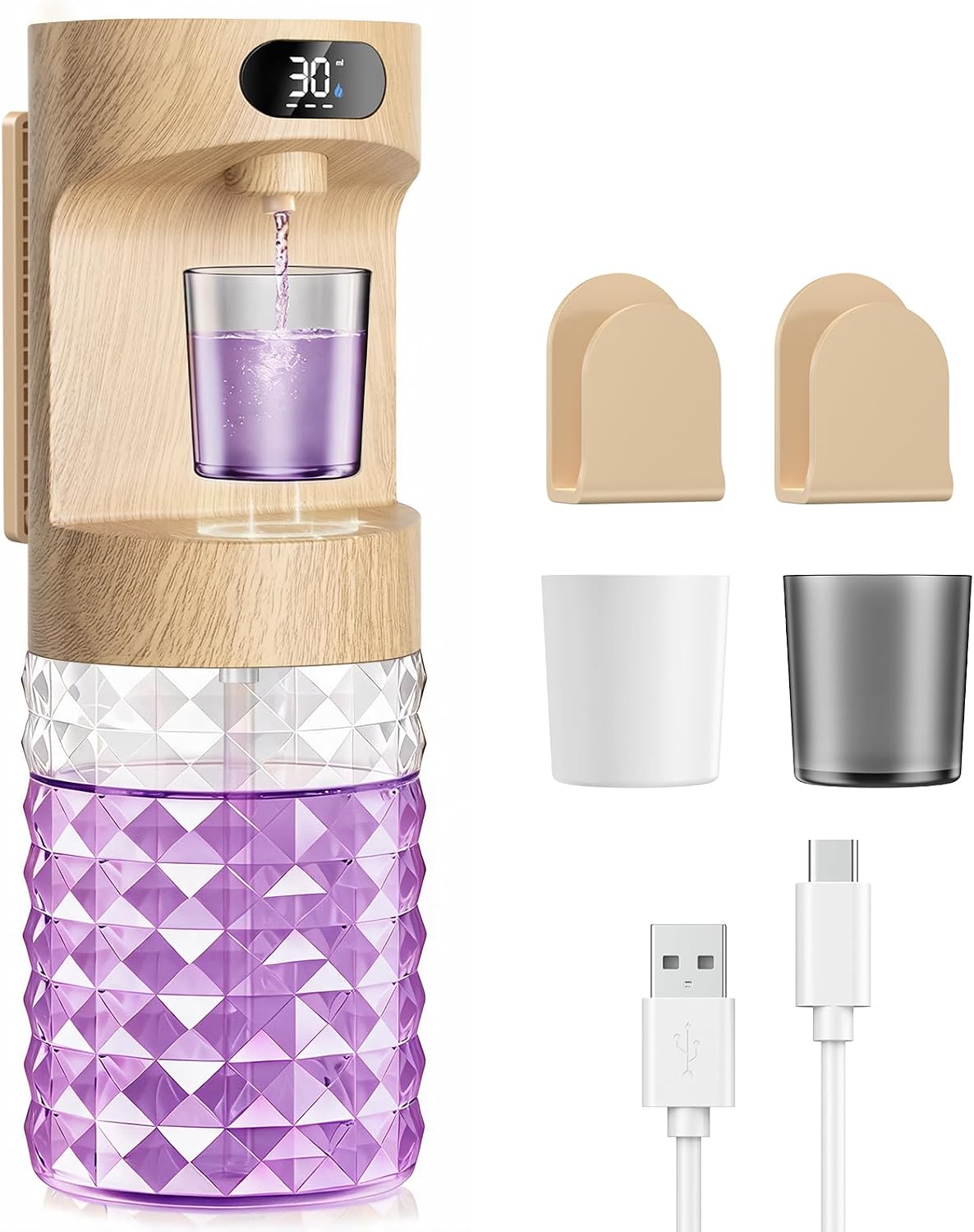 Automatic Mouthwash Dispenser for Bathroom,20.29 oz Touchless Electric Mouth Wash Dispensers Bathroom Accessories Set with 2 Magnetic Cups,4 Modes Wall Mounted Mouth Wash Dispenser for Home (Brown)