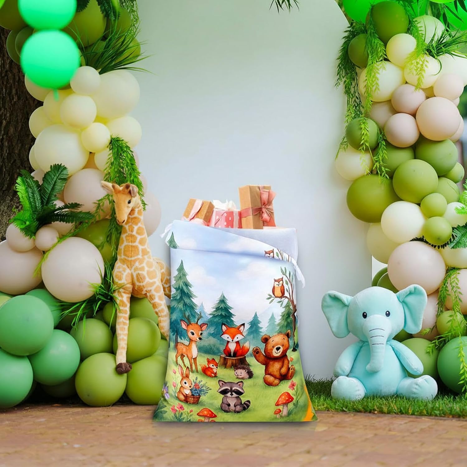 Capoda 2 Pcs Safari Animals Drawstring Bags 20 x 28 Inch Extra Large Bags Reusable Fabric Jungle Gift Pouches for Jungle Birthday Baby Shower Gender Reveal Gift Wrapping Supplies Decor image 4