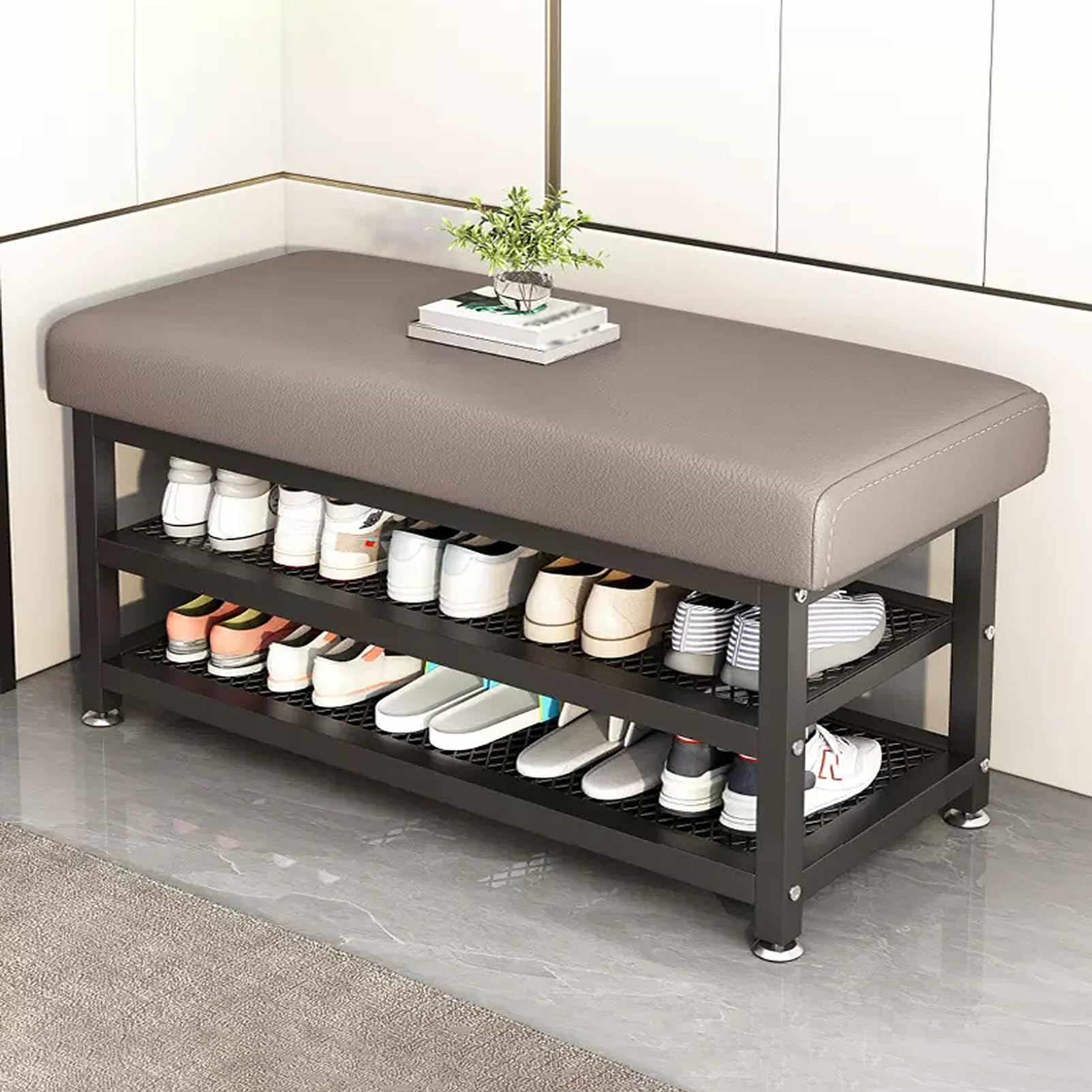 MSHGSKU Metal Shoe Rack Bench with Seating, 2-Tier Storage for Entryway, Hallway, and Small Spaces