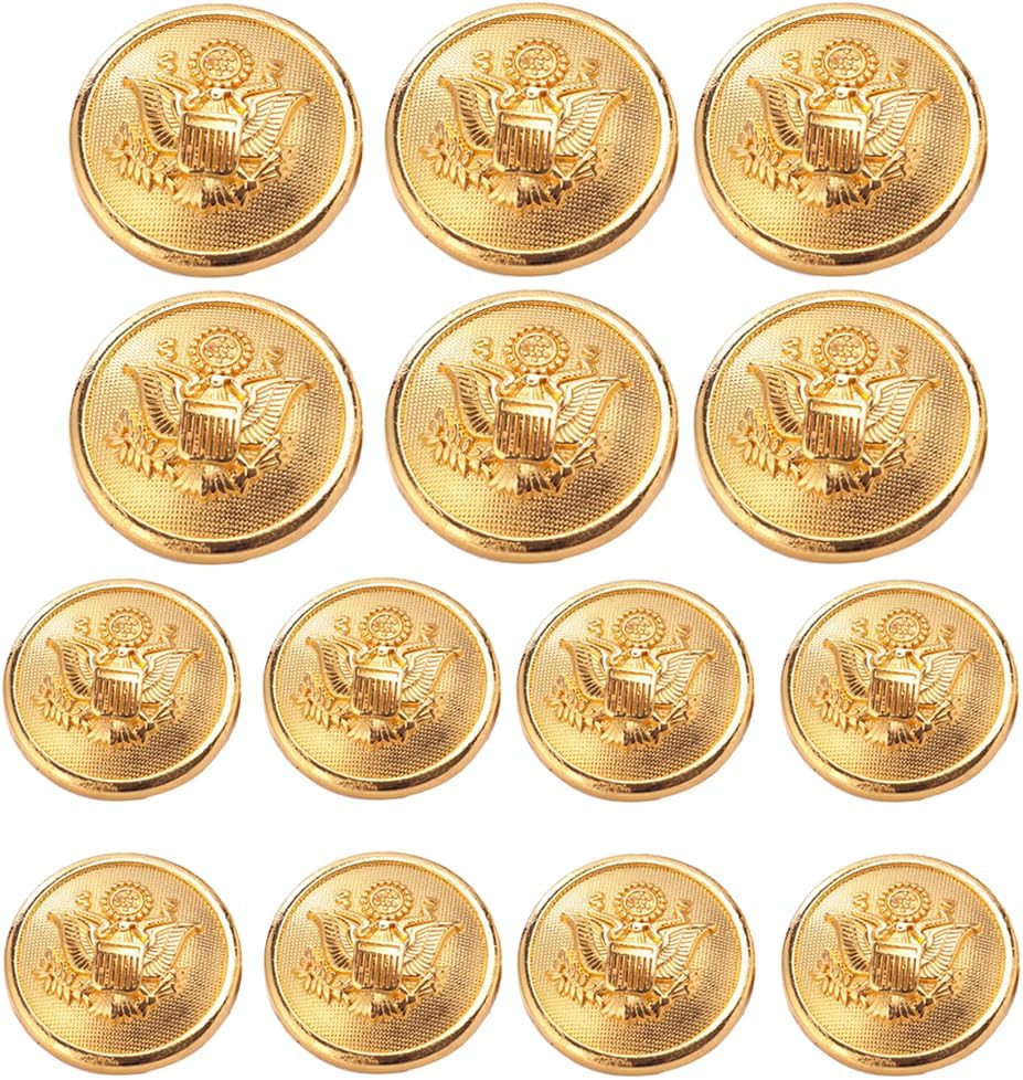 14 Pieces Metal Eagle Badge Buttons Set for Men's Blazer Suit Jacket Coat Uniforms Gold (20MM & 15MM)