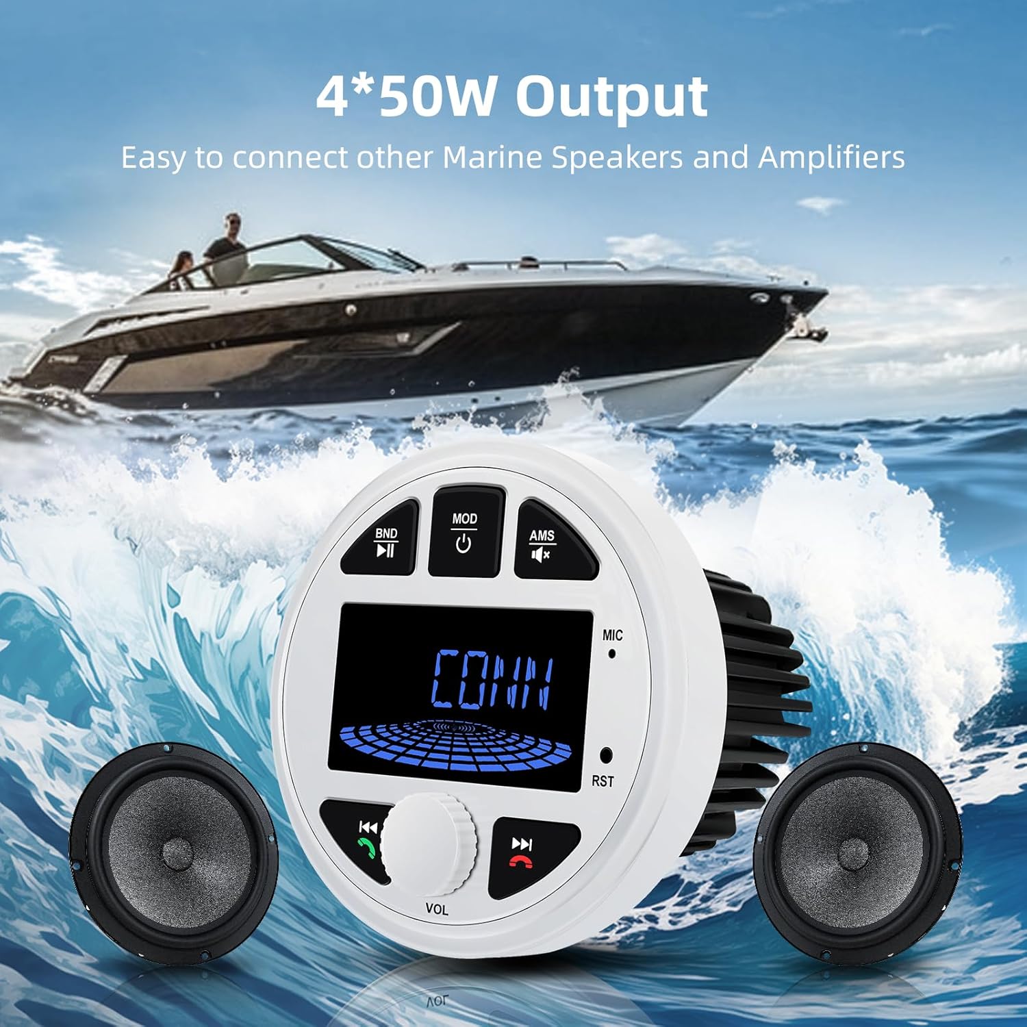 Waterproof Marine Bluetooth Boat Stereo Golf Cart Radio AM/FM Receiver ATV/UTV/RV Headunit HD LCD Display MP3 Player EZoneTronics