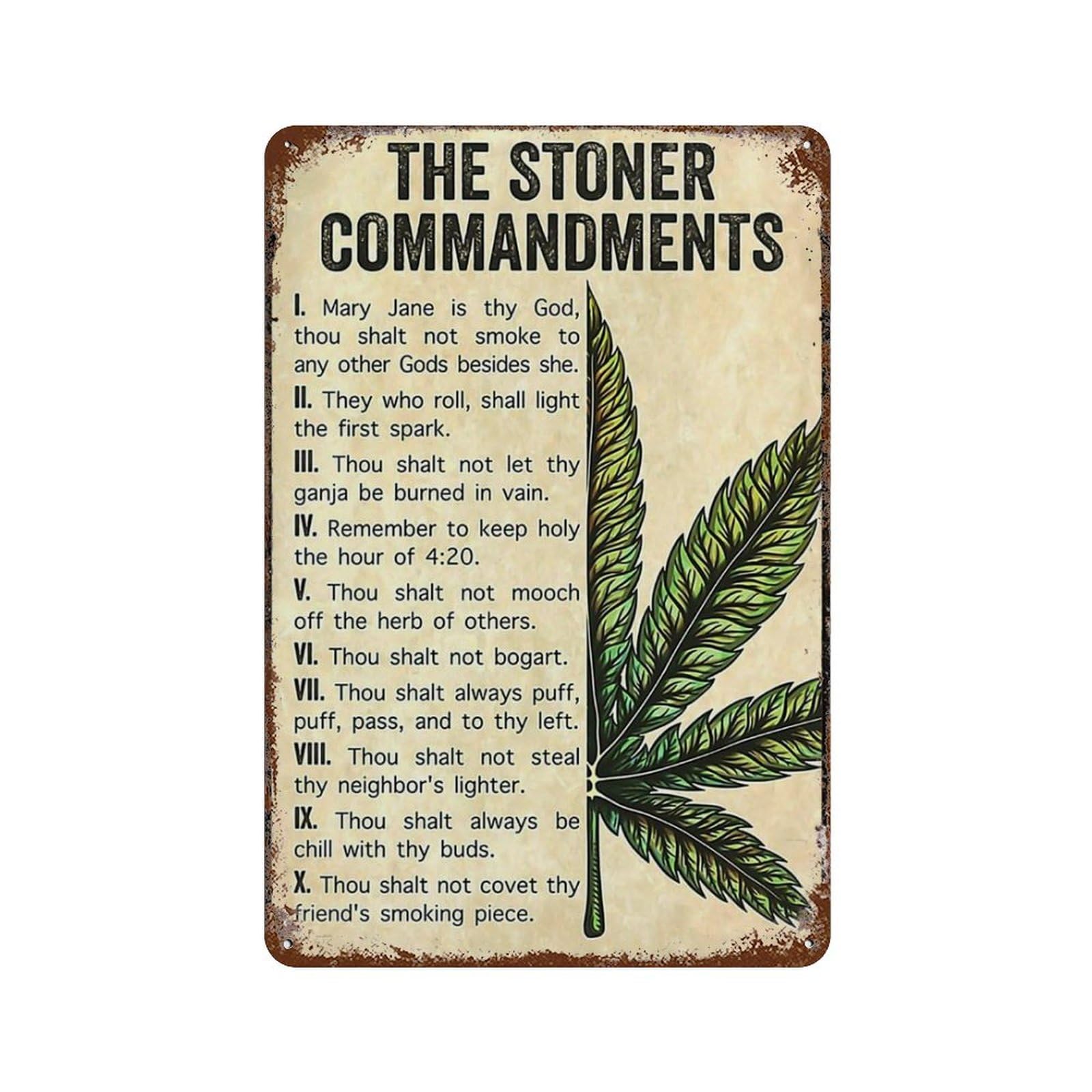 Asbwuo As Pic Vintage Tin Sign Weed The Stoner Commandments Metal Tin Sign Wall Art Decor Farmhouse Home Rustic Decor Gifts