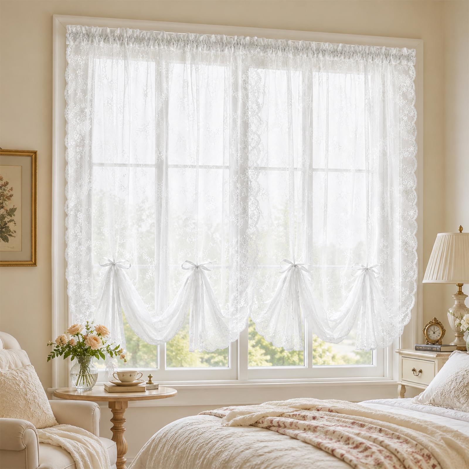BeoTnp Kitchen Curtains, Lace Curtains, Short Curtains, Breathable and Graceful Window Drapes, Lace Curtain Boho, Swag for Closet, Kitchen, Bedroom, Living Room and Cafe, 100cm X 150cm