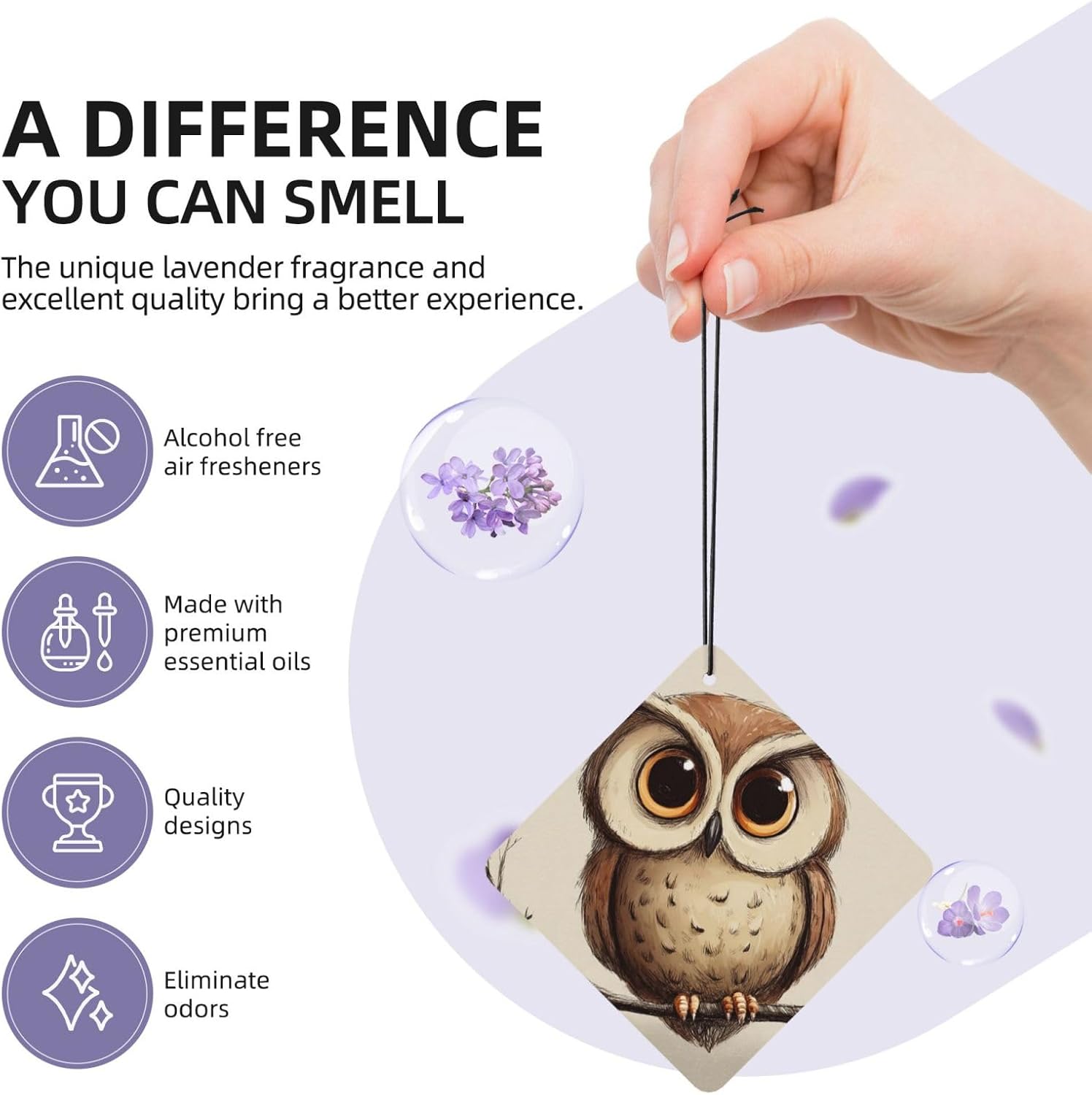 Car Air Freshener 24 PCS Cute Owl Hanging Car Air Fresheners Auto Interior Decor Card Freshener Strong Scented Card Lavender Cars Scents for Office Bedroom Close Drawer Square