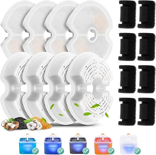 Paquete de 8 filtros de repuesto y 8 filtros de bomba para fuente colorida de gato de 67 oz2 L con luz LED, filtro de fuente de agua BFLICROY para