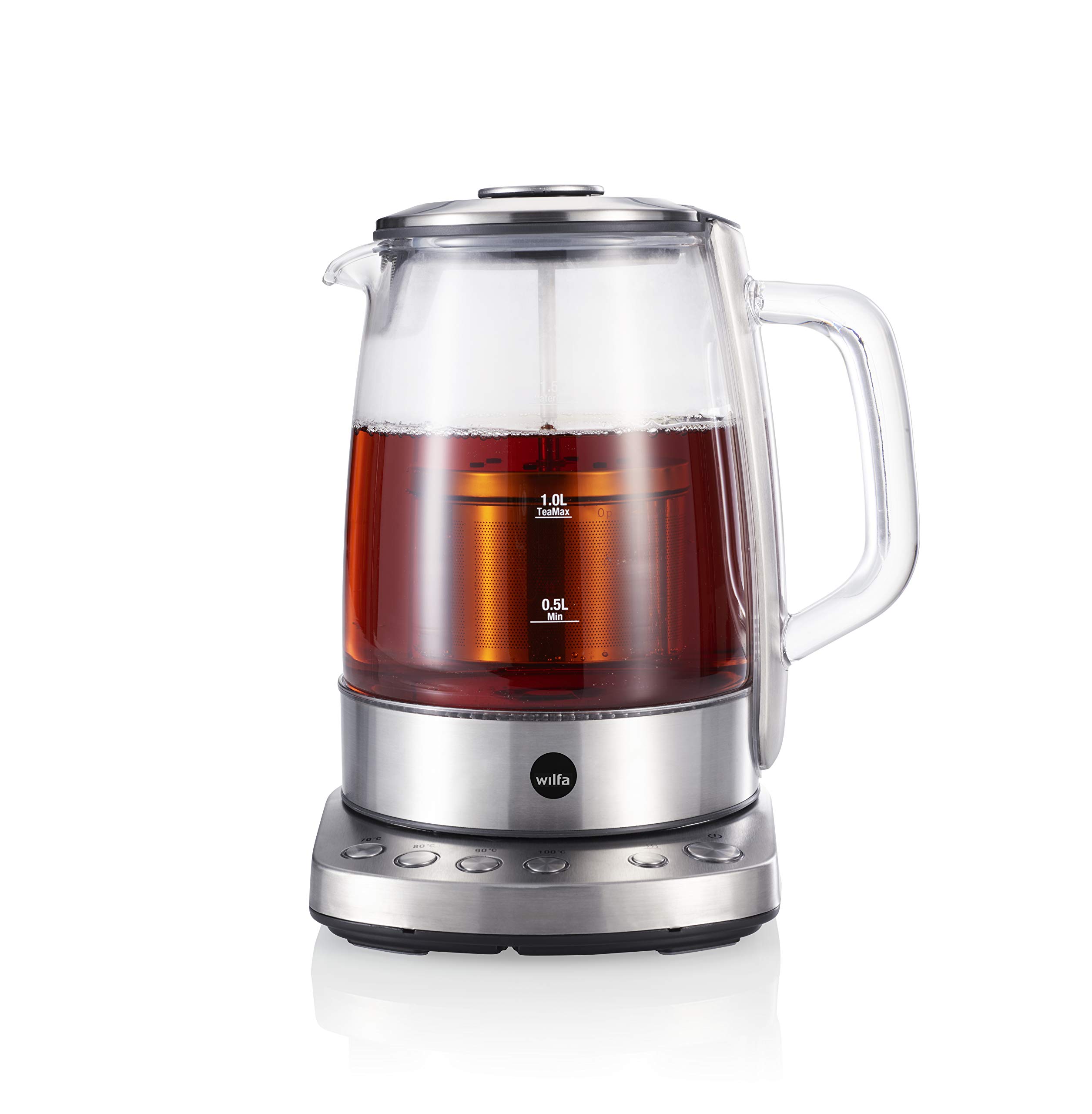 Wilfa CHA Théière électrique - 2200 watts, capacité de 1,25 litre, couvercle d’infusion avec filtre, 4 réglages de température, argenté