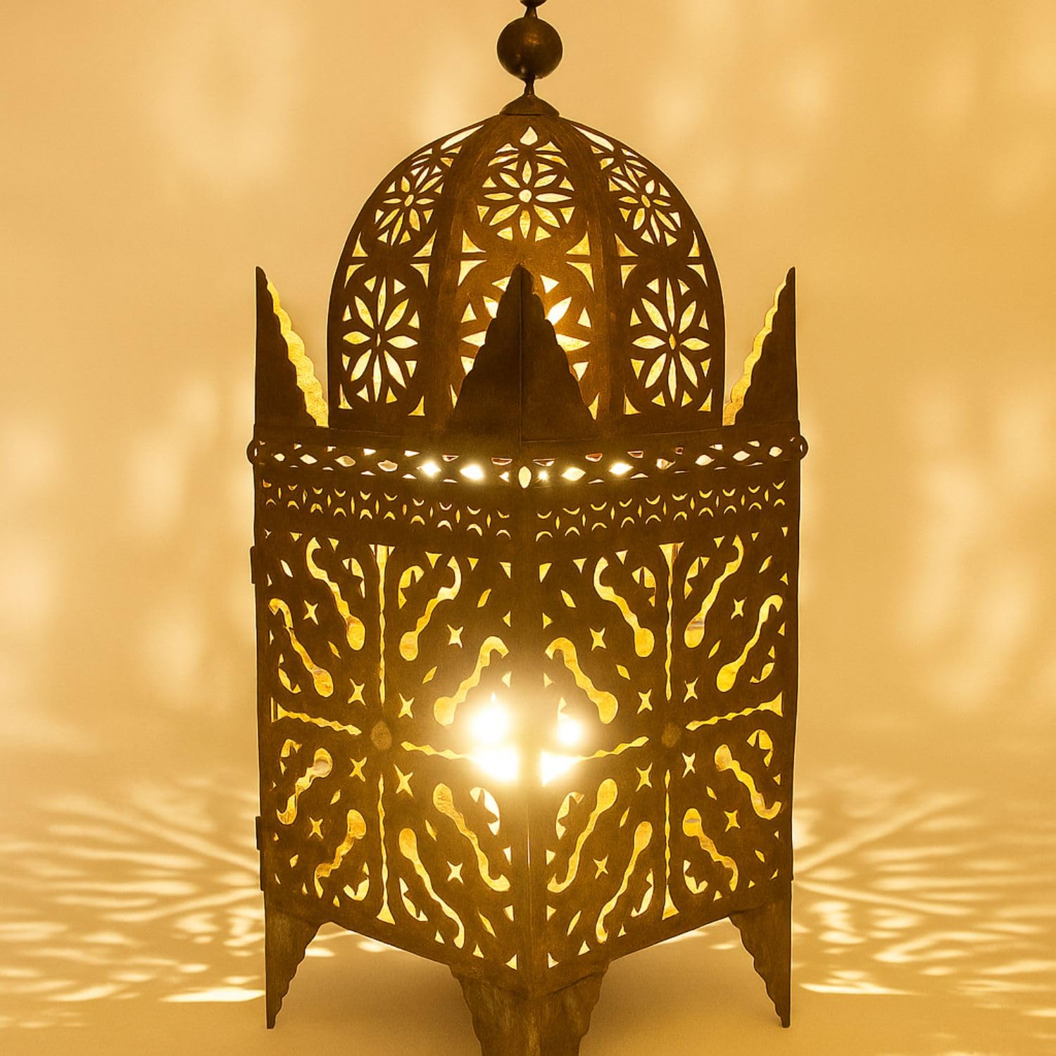 Frane - Farol oriental hecho a mano de metal en óxido 80 cm