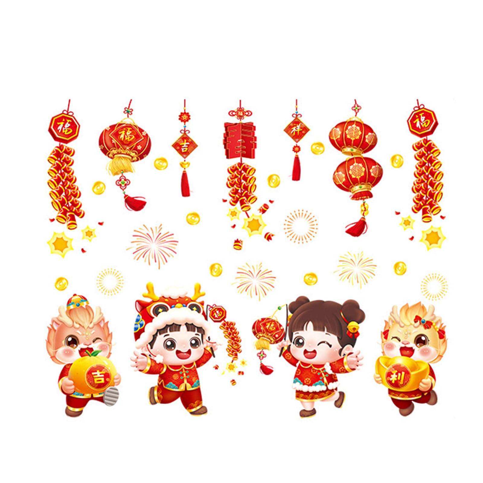 2 Sheets/pack New Year Window Clings Chinese Dragon Year Spring Festival Decals Removable PVC Stickers Self Adhesive Decorative Window Decals