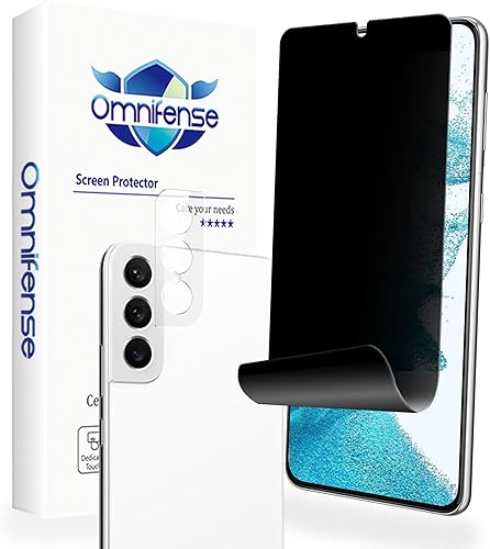 Protector de pantalla de privacidad para Galaxy S22 Plus, película suave, paquete de 2 y protector de lente de cámara de vidrio templado, 1 paquete,