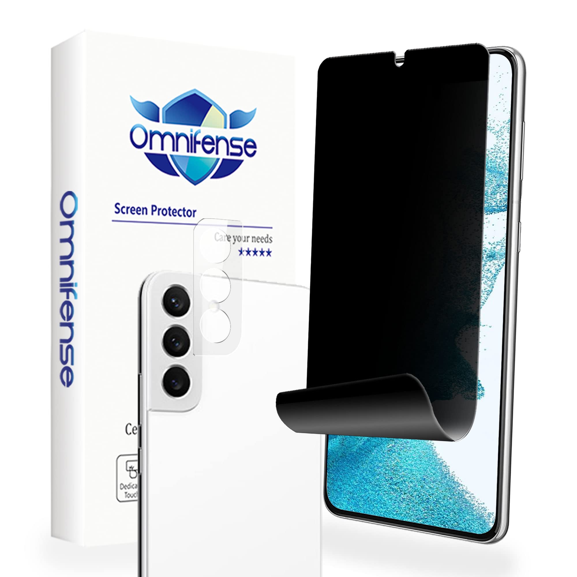 Galaxy S22 Plus Privacy Screen Protector Soft Film 2 Pack and Tempered Glass Camera Lens Protector 1 Pack, Case Friendly Support in-Screen Unlock, 2 Way Anti Spy Privacy Protection for