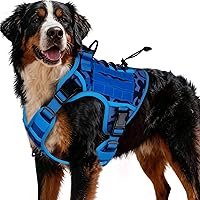 Bruvoalon Heavy-Duty Tactical No-Pull Dog Harness for Large Breeds - Adjustable Reflective Vest with Molle System, XXL Blue Camo
