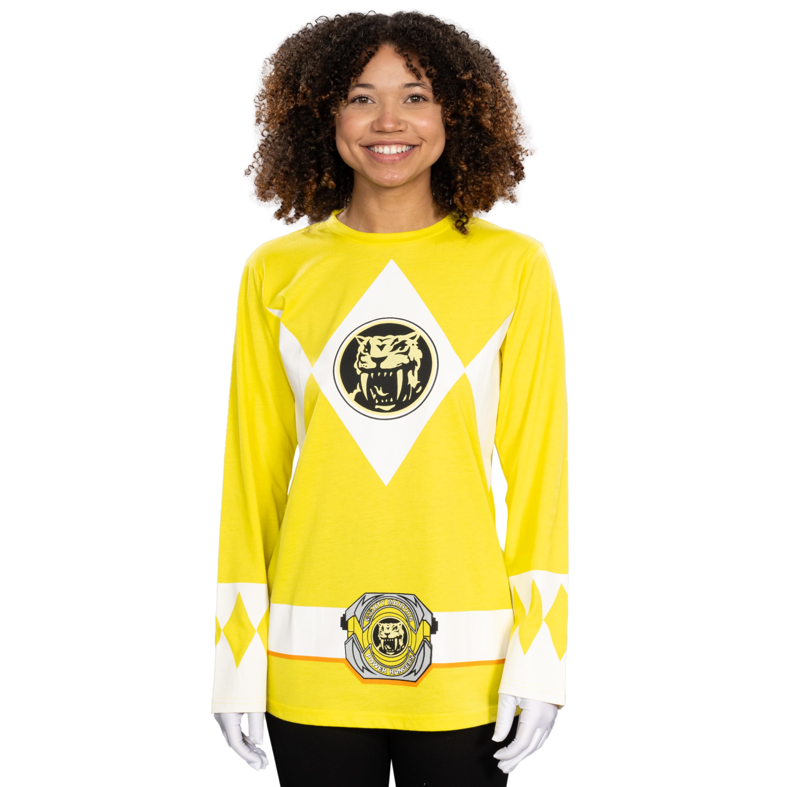 Power Rangers The Long Sleeve Ranger Costume Yellow T-Shirt (Adult XX-Large)