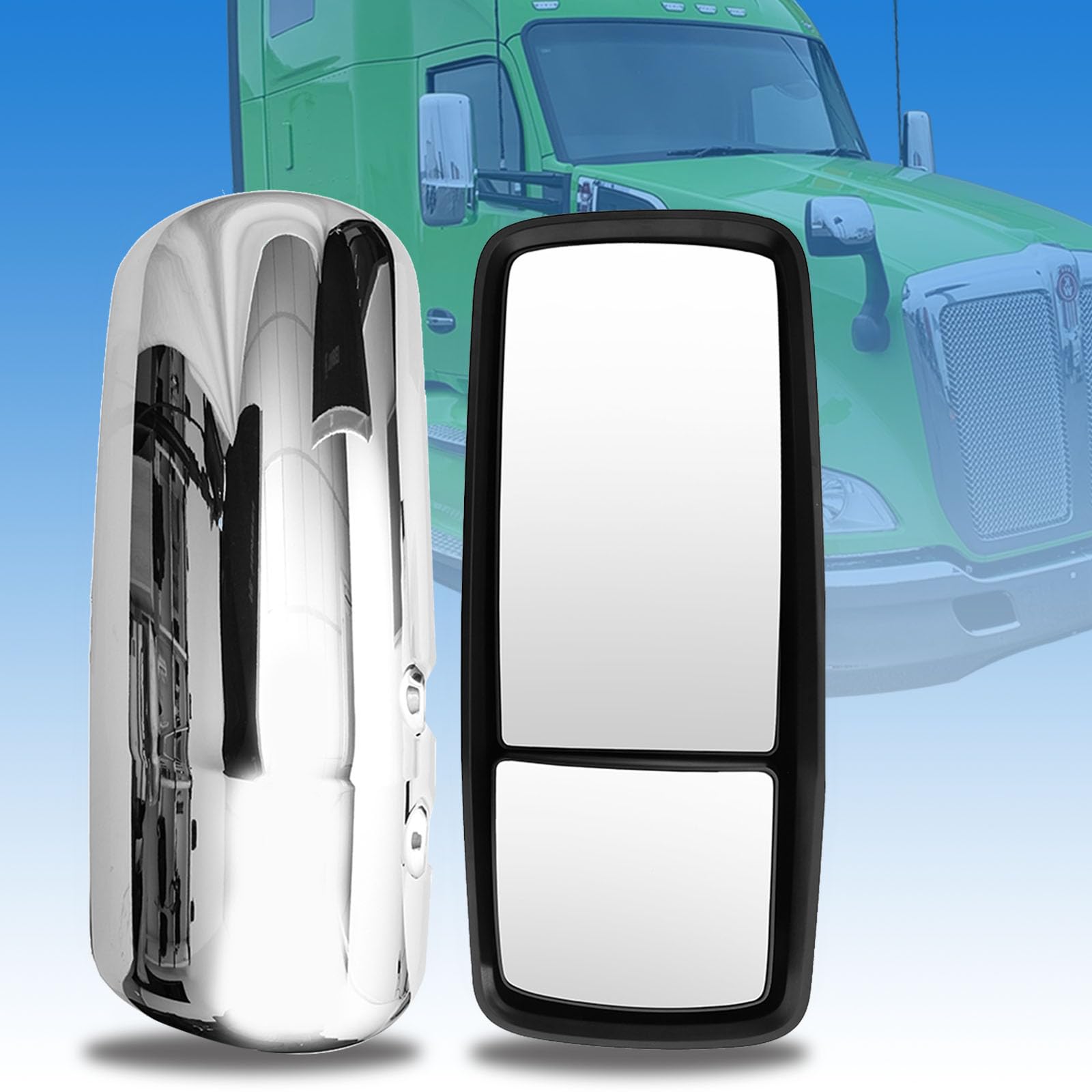 For Kenworth T680 T880 W990 Chrome Door Mirror Covers Pair Driver For Kenworth T680 T880 W990 Chrome Door Mirror Covers Pair Driver