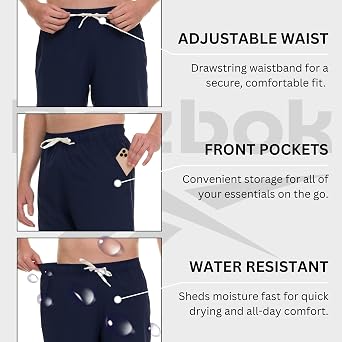 Reebok Mens Swim Trunks with Mesh Liner, 7 Inseam Quick Drying Mens Bathing Suit, Board Shorts for Swimming and Beach