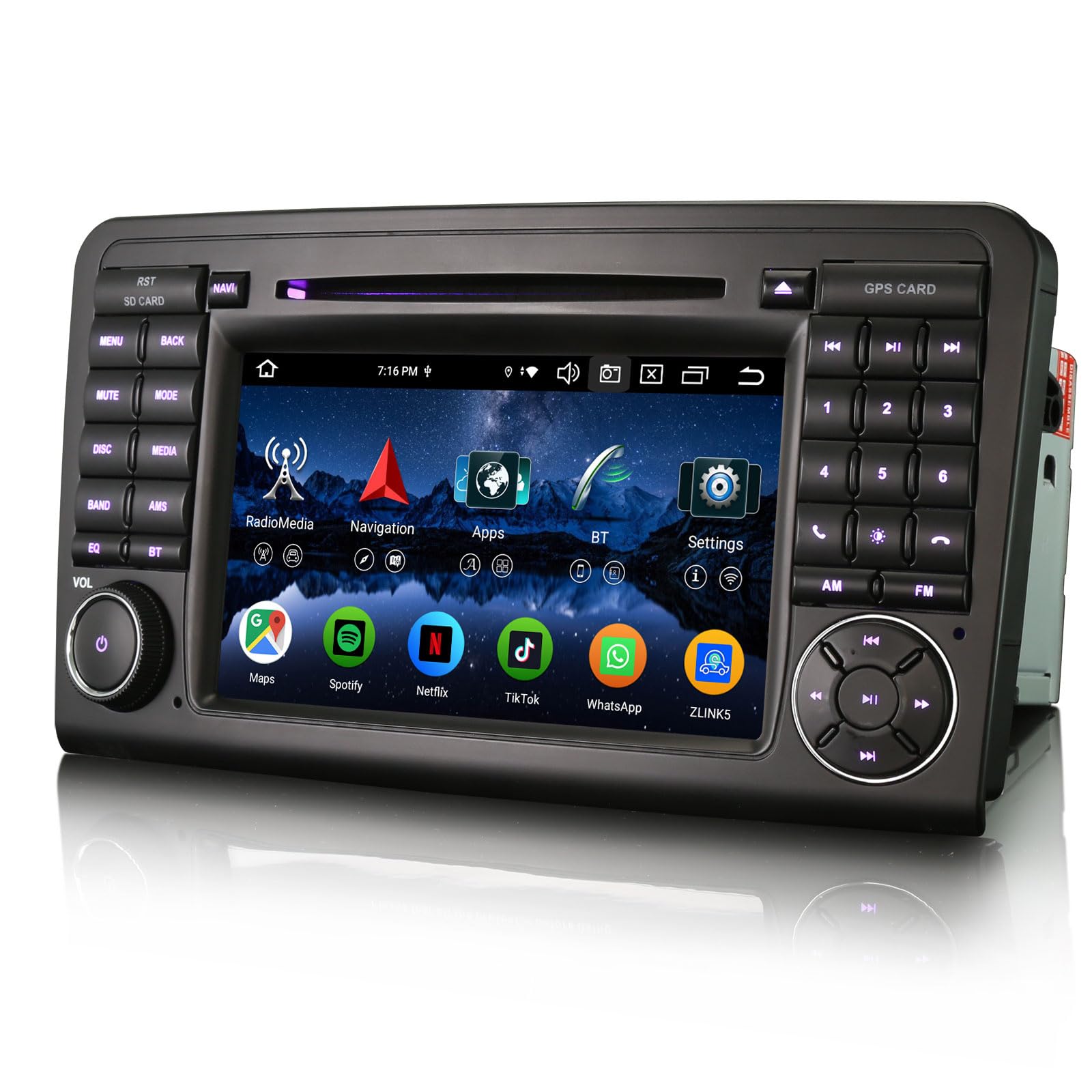 Erisin Android 16 Autoradio GPS Navigation für Mercedes ML-Klasse W164 GL-Klasse X164, 7 Zoll Touchscreen, Kabelloses CarPlay & Android Auto, 8-Kern 4GB+64GB, Bluetooth WiFi 4G CD DVD DSP DAB+ CANBUS