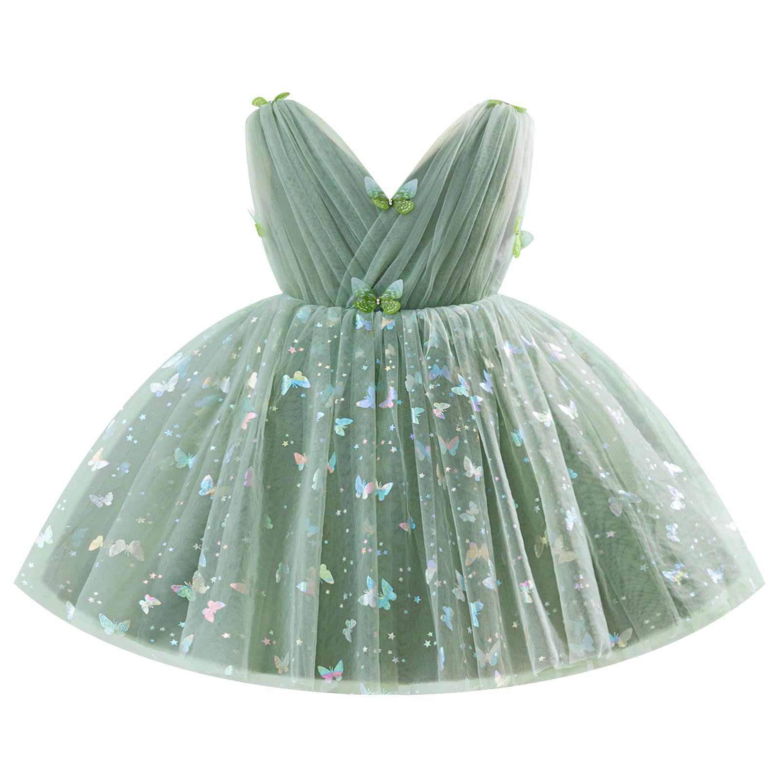 IDOPIP Toddler Baby Girls Shiny Butterfly Tutu Dress Princess Birthday Party Pageant Flower Girl Wedding V-Backless Dresses