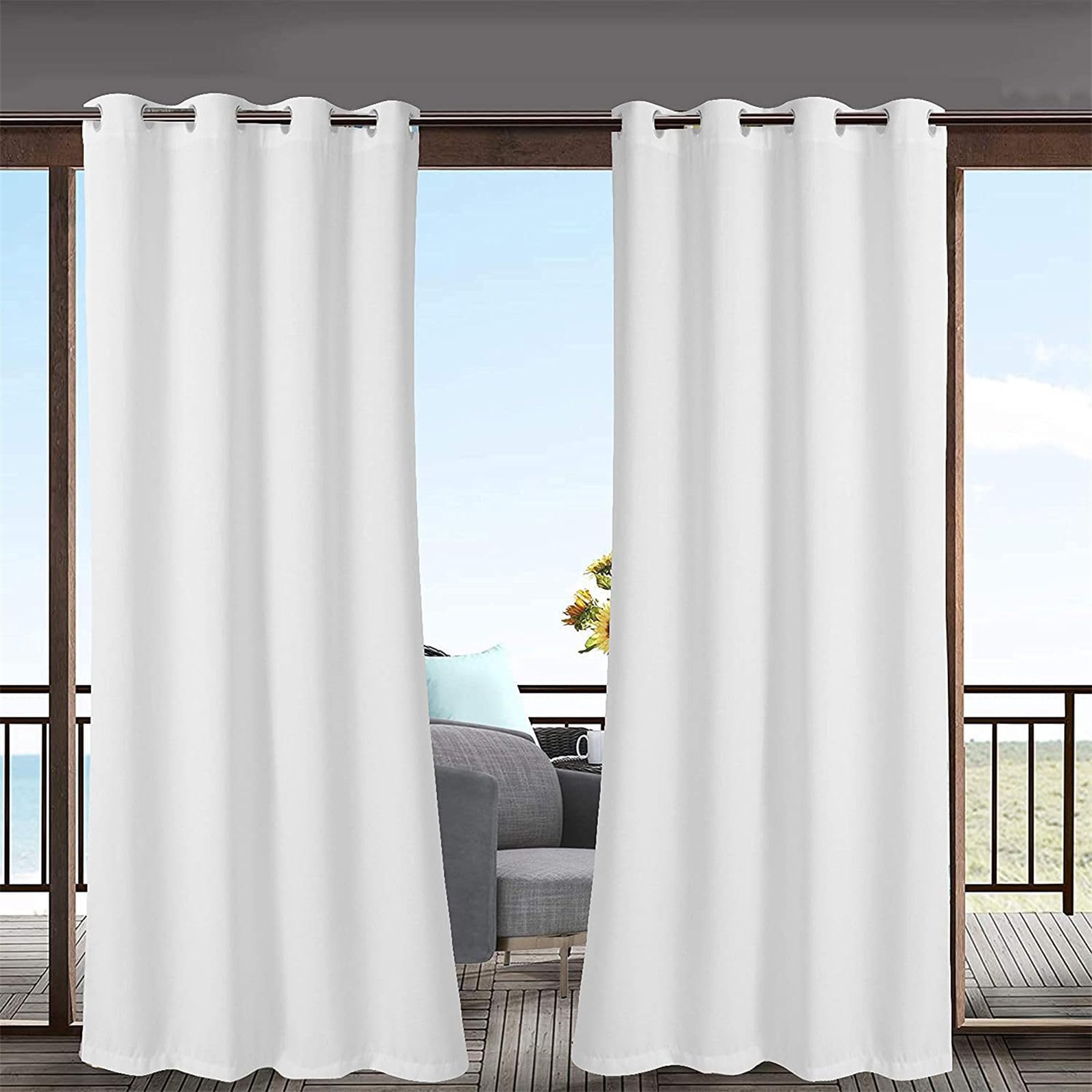 Hiseng Outdoor Curtains Waterproof, Pergola Curtains Eyelet Top Outdoor Blackout Curtain 1 Panel Thick Privacy Thermal Insulated Sunshade Curtains for Garden Gazebo (150x166cm,White)