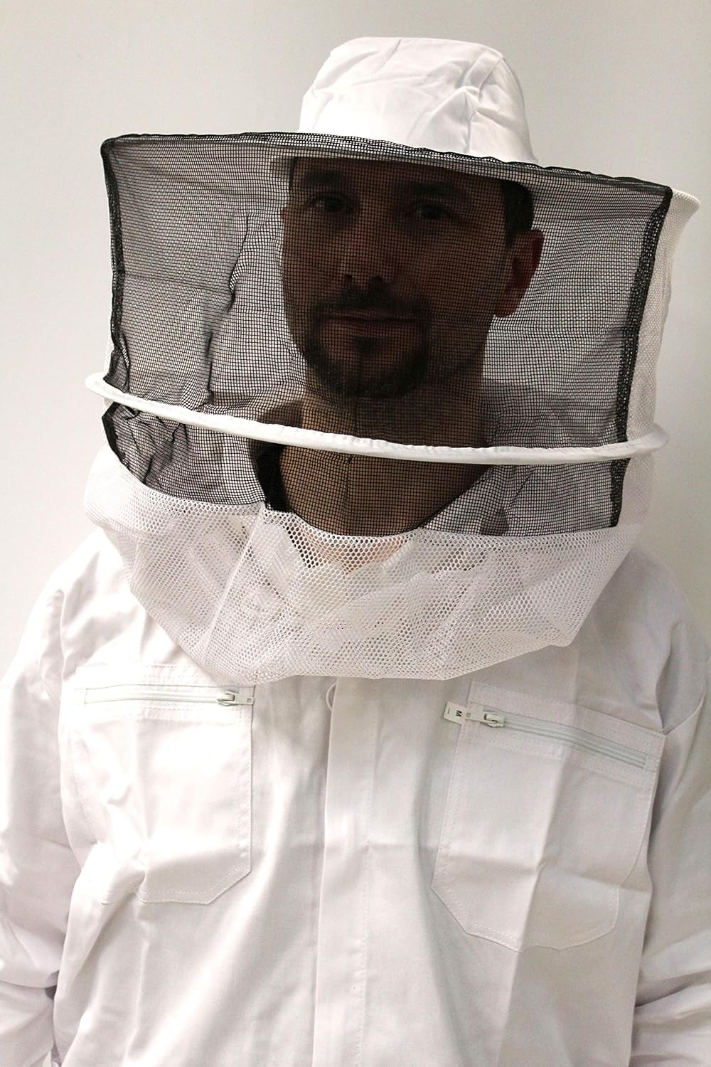 Qualitäts Imkerjacke mit Reißverschluss und Wulstkragen im Set mit passendem, runden Imkerschleier, Imkerhut, mit weitem Schleier. Größen 128 bis 4XL
