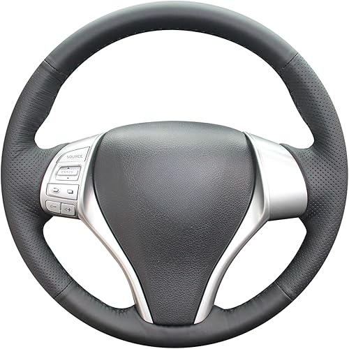 Vista 4 de MEWANT Funda de cuero artificial para volante de automóvil para Nissan Altima 2013-2018 / Rogue 2014-2016 02.Beige Artificial Cuero + Hilo Blanco