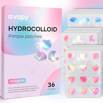 Pimple Patches for Face, Cute Hydrocolloid Acne Patches, Colorful Hologram Heart Sport Stickers, Zits & Blemish, Pimple Patch with Salicylic Acid, Blue Pink Heart Moon Cloud 12MM36 Count