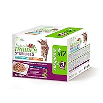 Natural Trainer Cibo Umido per Gatti Adulti Sterilizzati, Multipack Tacchino e Merluzzo, 12 x 85 g