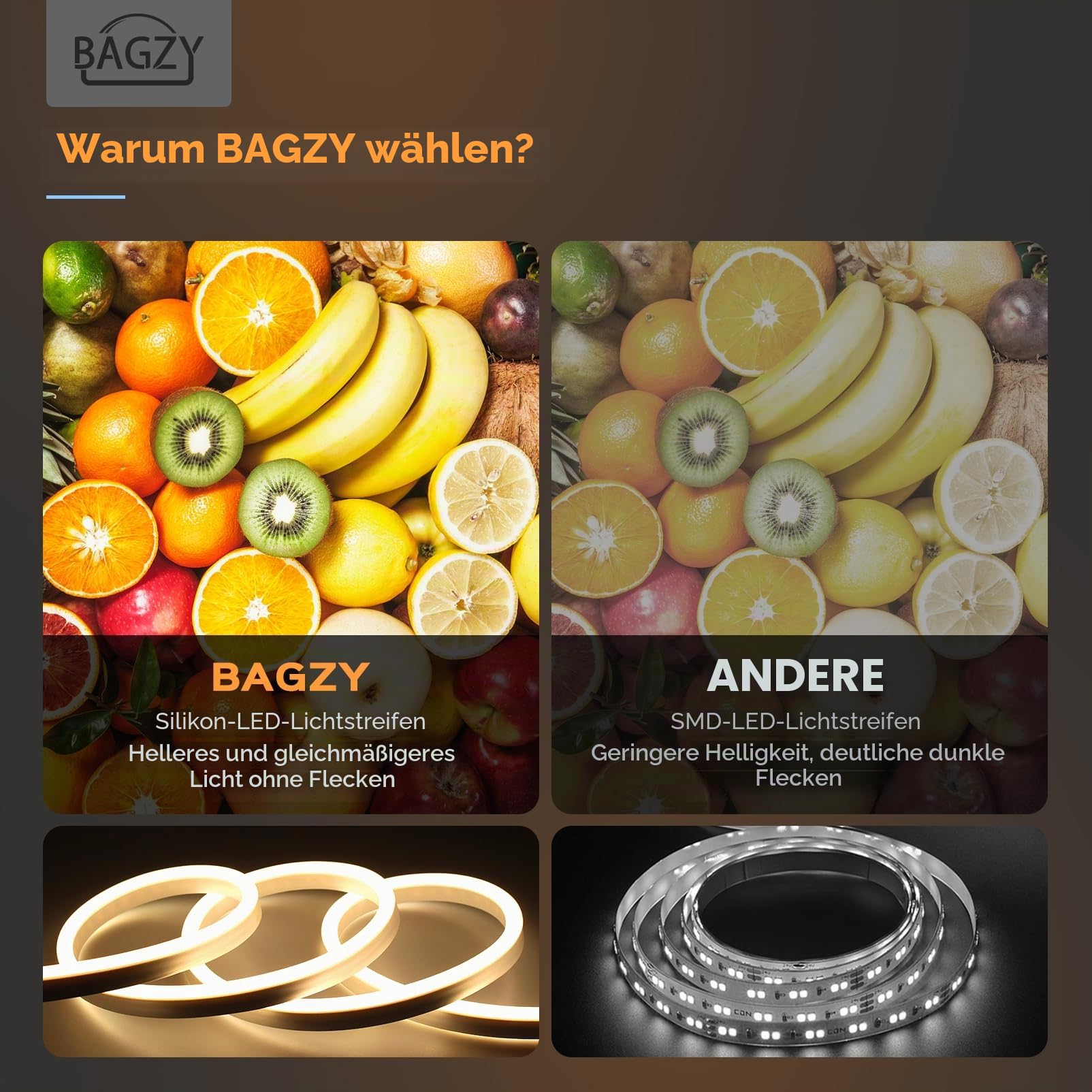 BAGZY Neon LED Streifen 10M Aussenbereich Wasserdicht 230V Outdoor 120 LED/M Flexibler DIY Lichtband mit Netzteil und Controller Natürliches Weiß