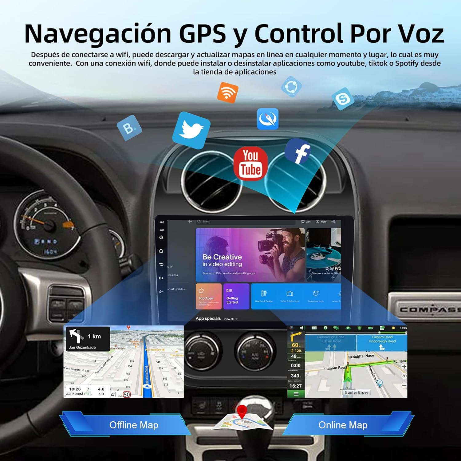 NHOPEEW [2+64G] Android Radio for Jeep Compass Patriot 2010-2016, 10.1 inch Touchscreen Car Stereo with Wireless Carplay and Android Auto, DSP/EQ, Mirror Link, WiFi, GPS, SWC + Canbus + Backup Camera