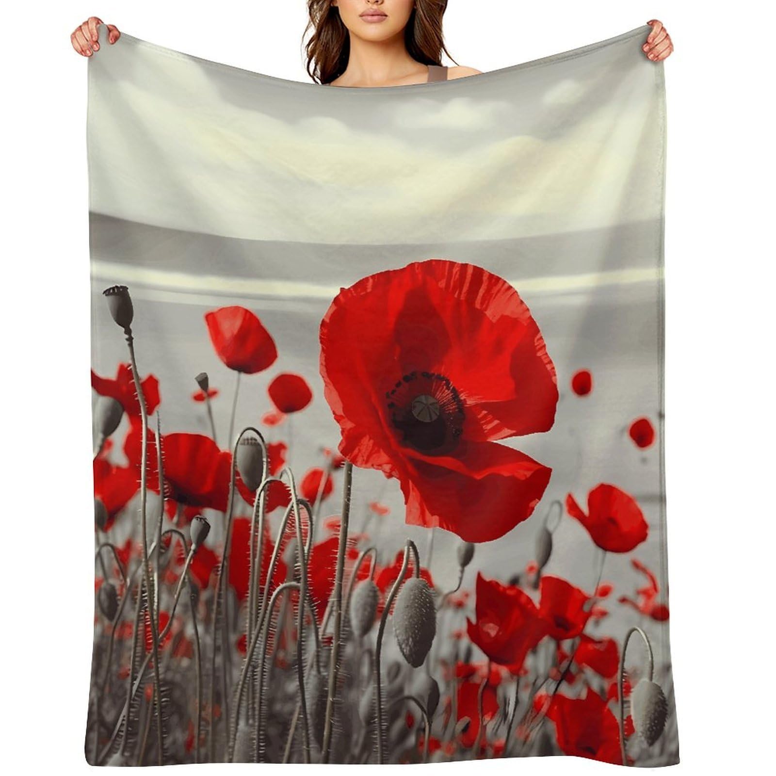 Red Poppy Flower Blankets Large Luxury Flannel Throw Blanket Fashion Thick Blanket for Sofa&Bed Blankets Cozy Ultra-Soft Bath Towel for Men&Women 60"x80"