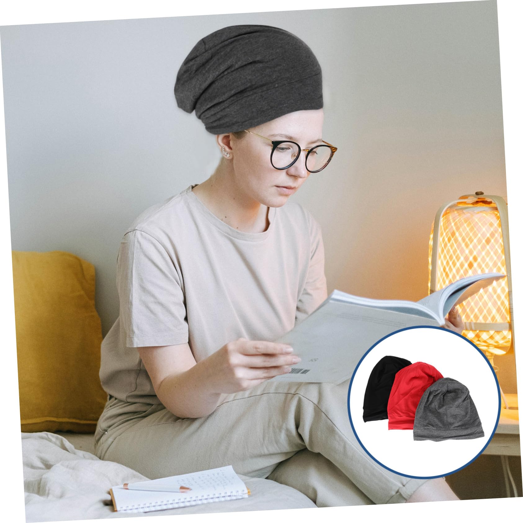 Hohopeti 3 Stück-Pack Satin Schlafhaube zum Schlafen Verstellbarer Turban aus Atmungsaktivem Material mit Schweißabsorbierender und Winddichter Funktion für Damen