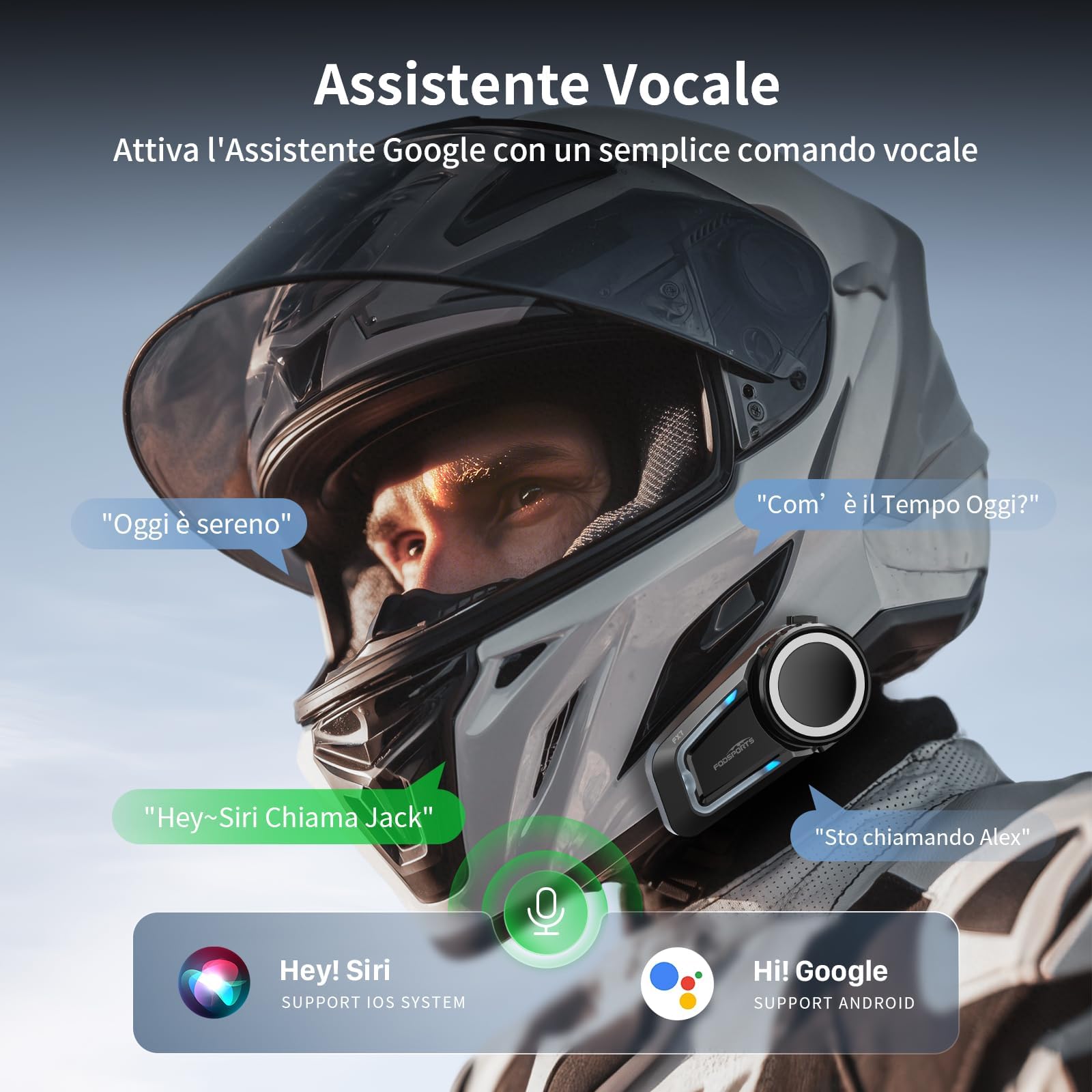 Fodsports FX7 10 - Utenti Mesh Interfono Moto Coppia | Condivisione Musicale, 2000m Interfono per Casco, Doppio Chip V5.4 Auricolari Moto con Multitasking Audio & FM